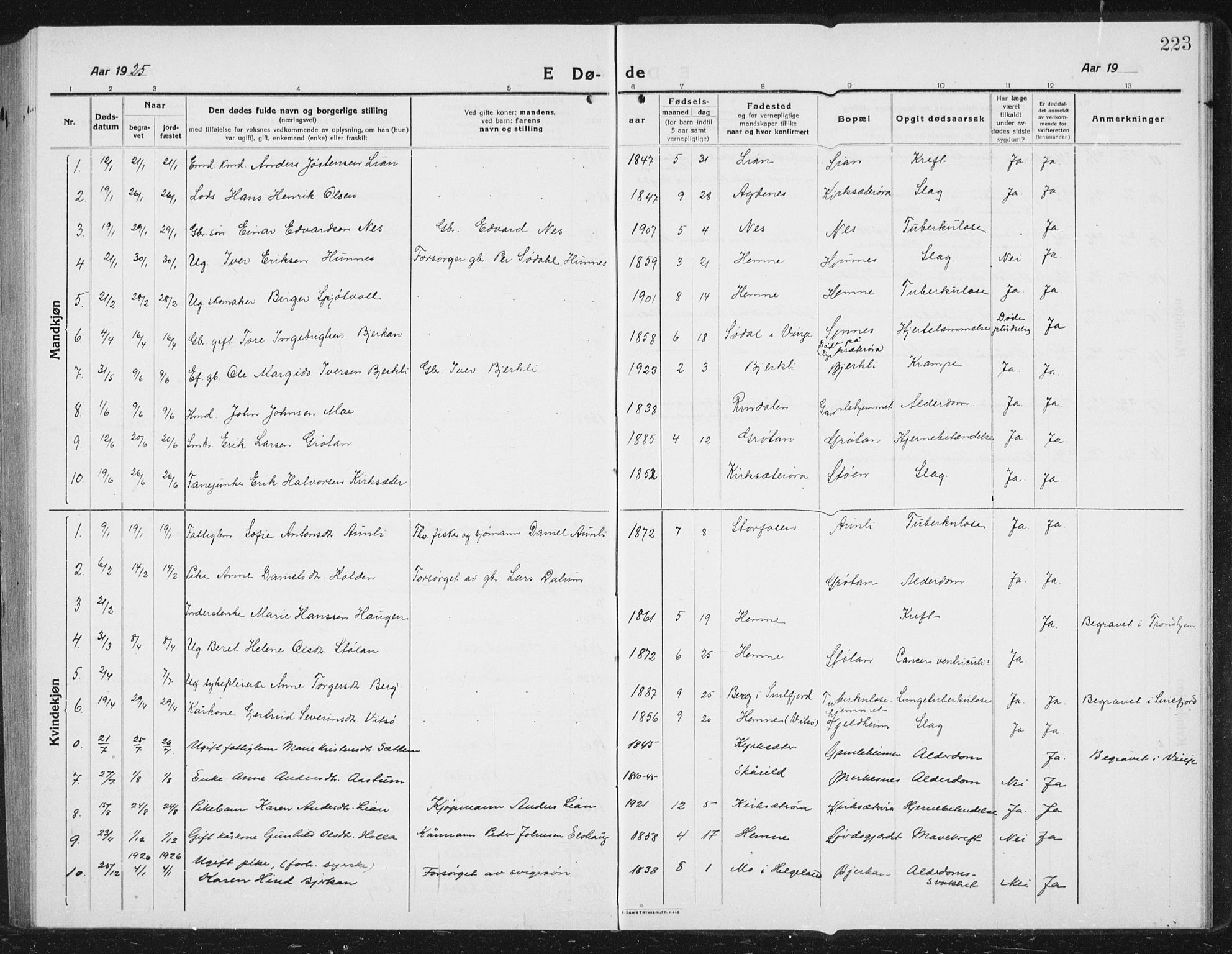 Ministerialprotokoller, klokkerbøker og fødselsregistre - Sør-Trøndelag, SAT/A-1456/630/L0506: Parish register (copy) no. 630C04, 1914-1933, p. 223