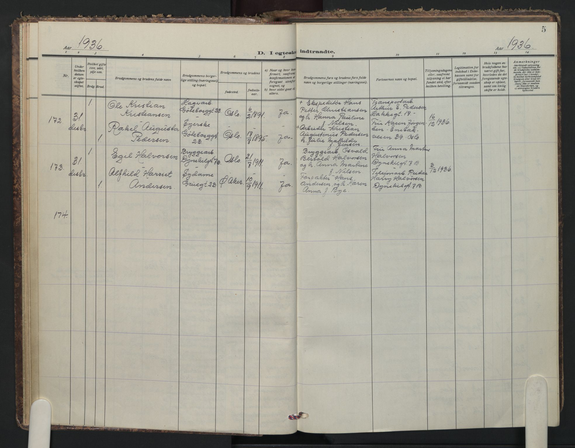 Petrus prestekontor Kirkebøker, AV/SAO-A-10872/F/Fa/L0018: Parish register (official) no. 18, 1936-1944, p. 5