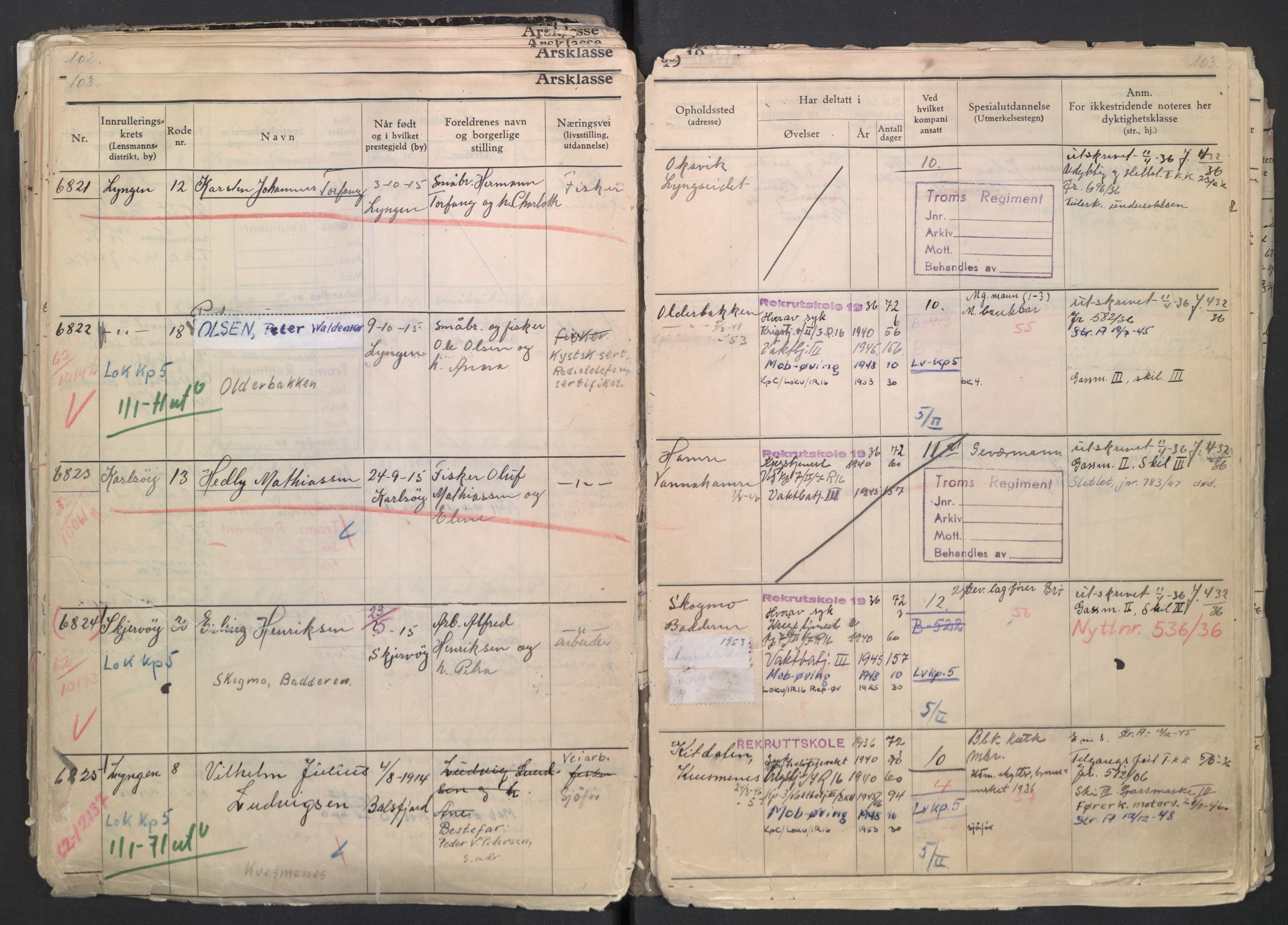 Forsvaret, Troms infanteriregiment nr. 16, AV/RA-RAFA-3146/P/Pa/L0007/0001: Ruller / Rulle for regimentets menige mannskaper, årsklasse 1936, 1936, p. 103