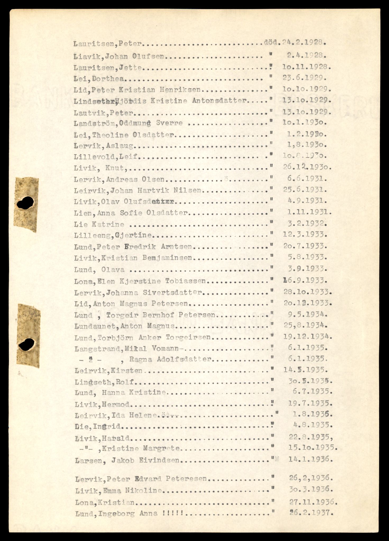 Nærøy lensmannskontor, AV/SAT-A-6264/Ga/L0005: Mappe, Dødsfallsregister A - L, 1904-1991, p. 54