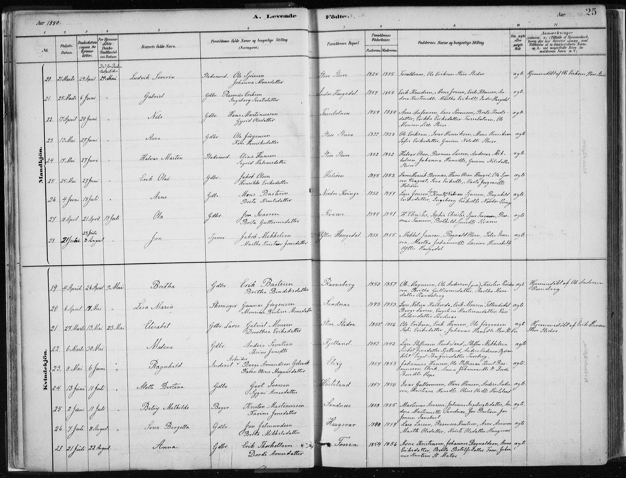 Masfjorden Sokneprestembete, AV/SAB-A-77001: Parish register (official) no. B  1, 1876-1899, p. 25