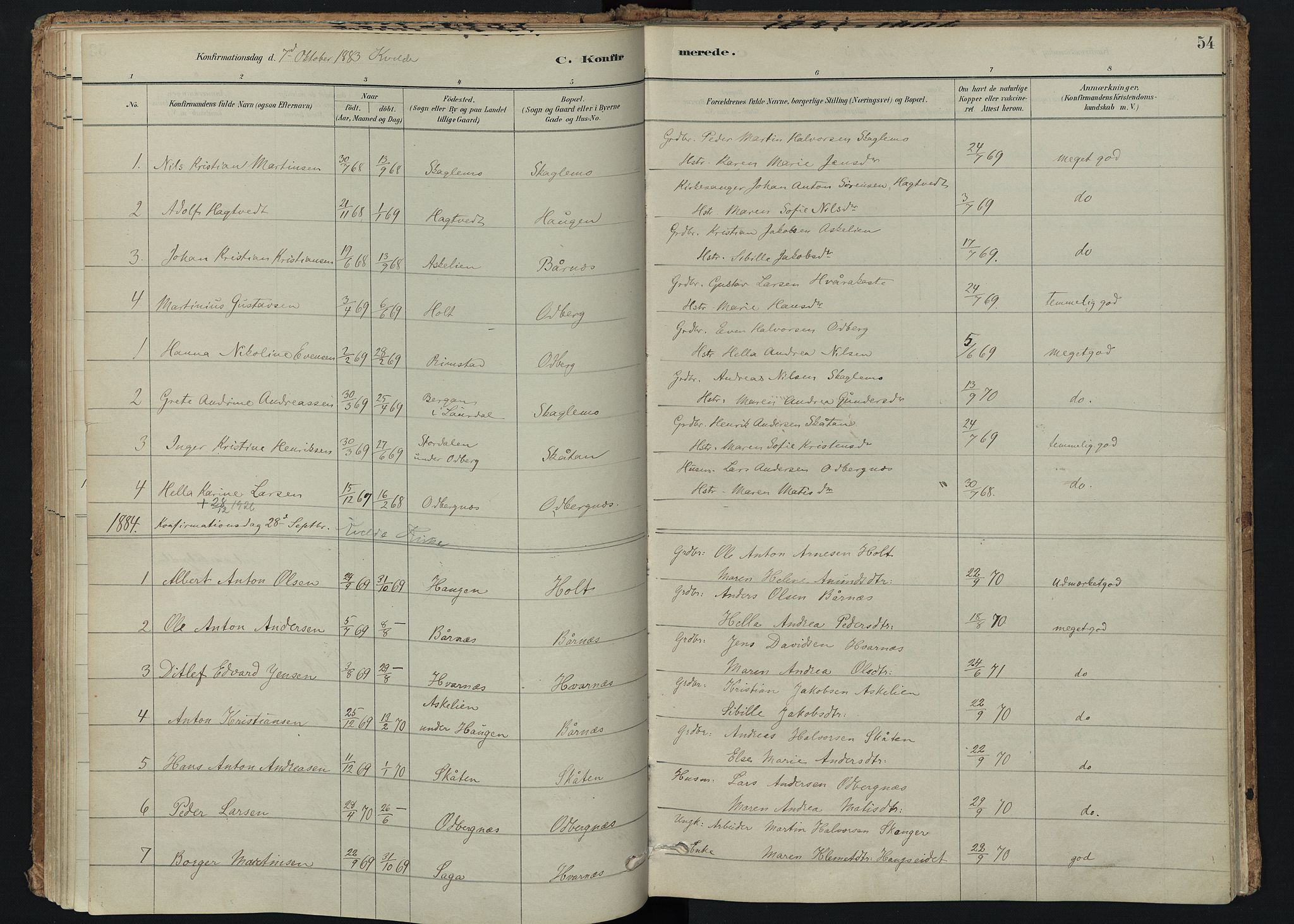 Hedrum kirkebøker, SAKO/A-344/F/Fc/L0001: Parish register (official) no. III 1, 1881-1906, p. 54