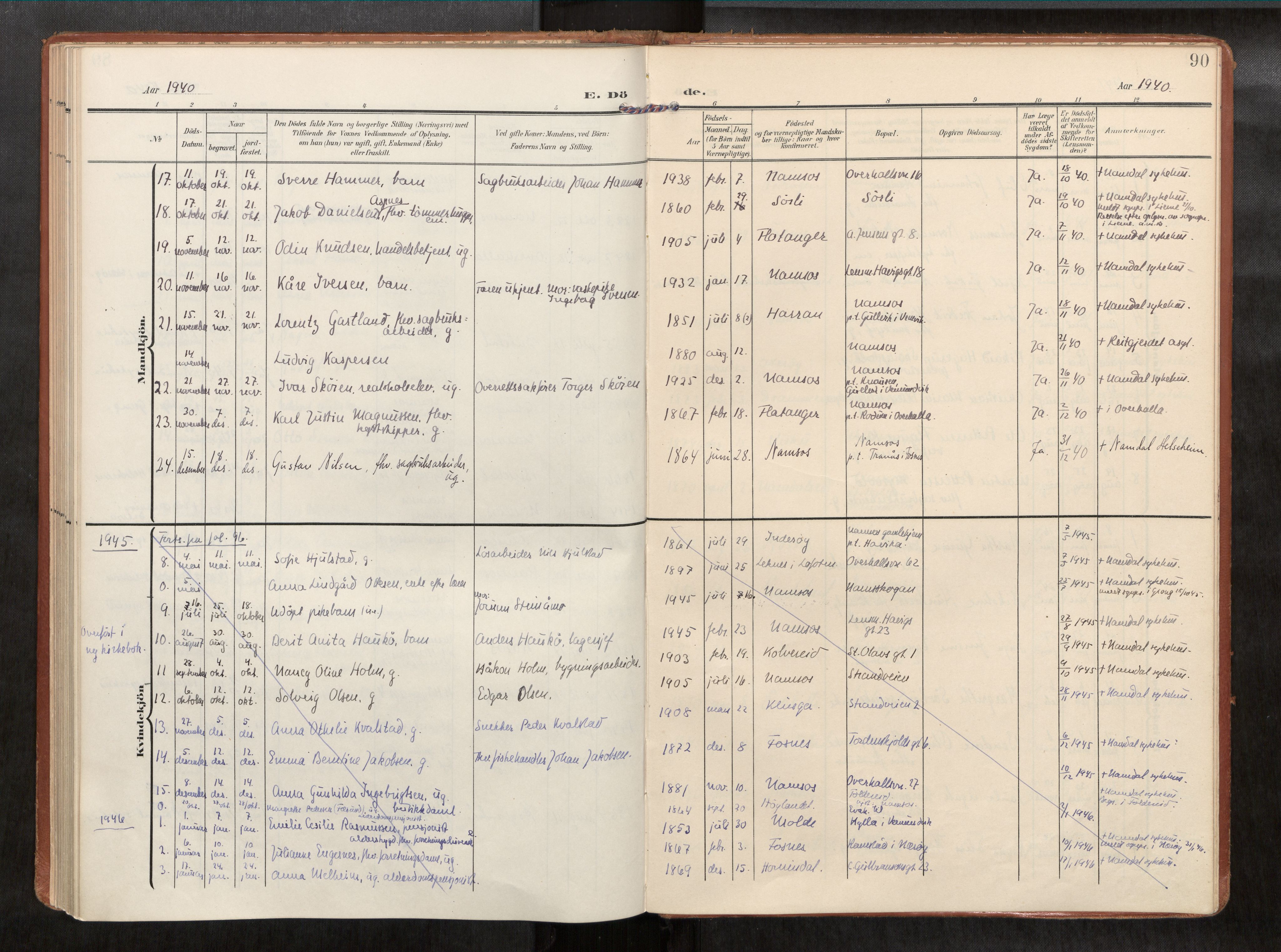 Ministerialprotokoller, klokkerbøker og fødselsregistre - Nord-Trøndelag, AV/SAT-A-1458/768/L0579b: Parish register (official) no. 768A15, 1908-1945, p. 90