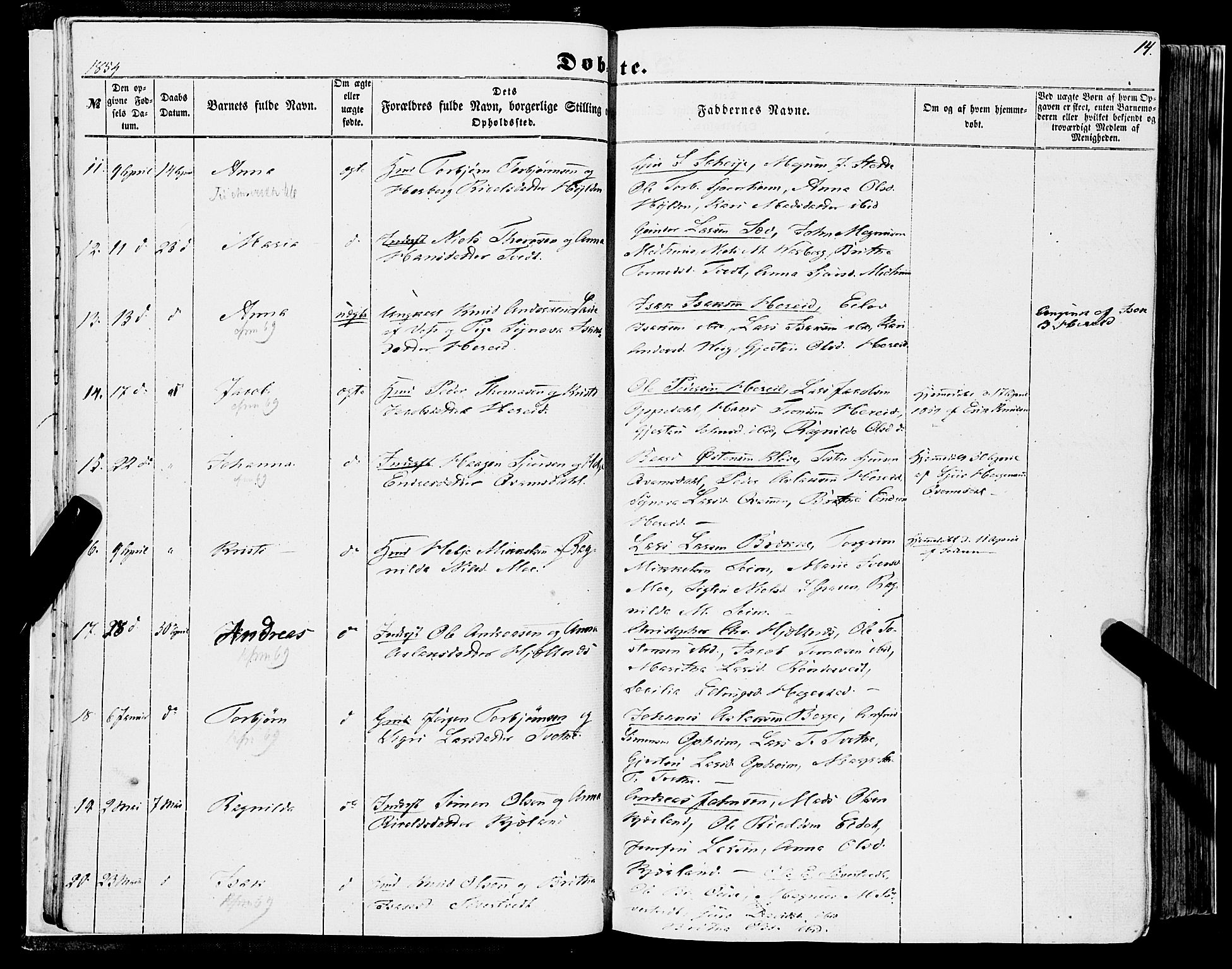 Ulvik sokneprestembete, SAB/A-78801/H/Haa: Parish register (official) no. A 13, 1853-1863, p. 14