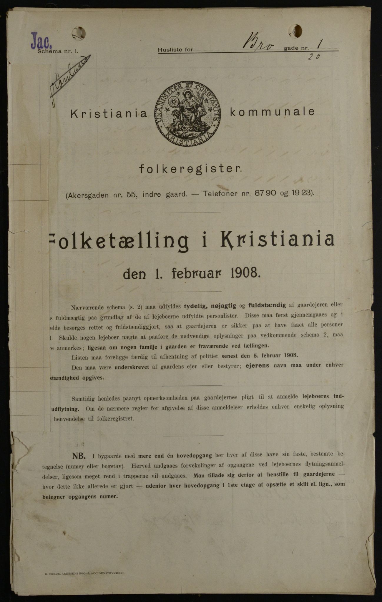 OBA, Municipal Census 1908 for Kristiania, 1908, p. 9513