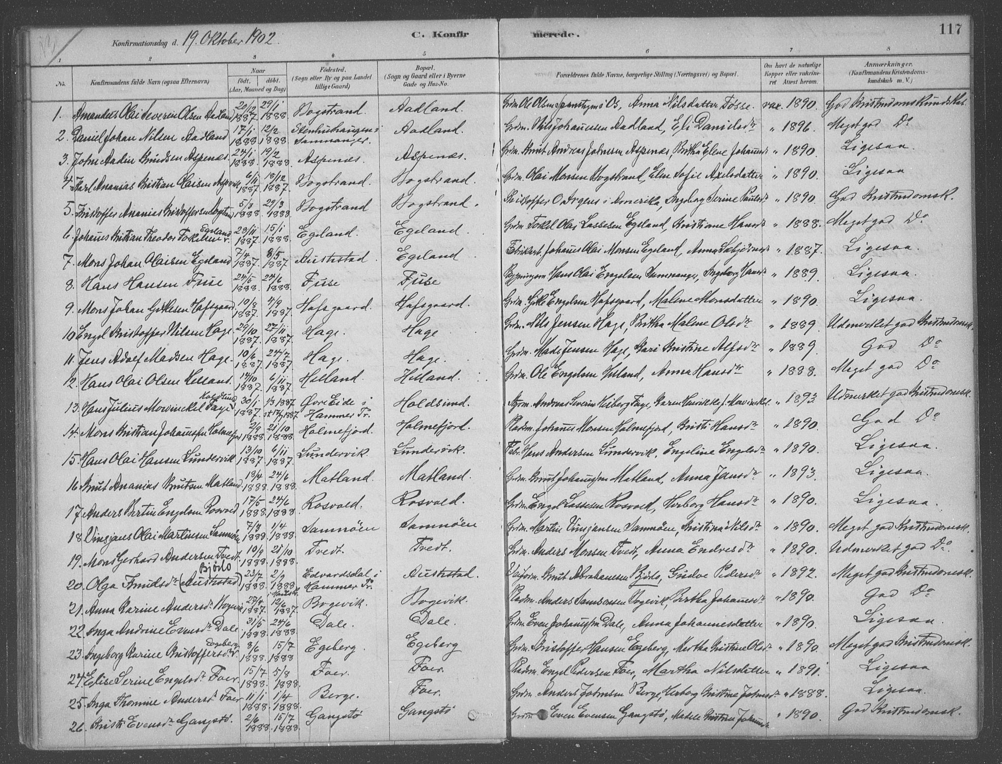 Fusa sokneprestembete, SAB/A-75401/H/Haa: Parish register (official) no. B 1, 1880-1938, p. 117