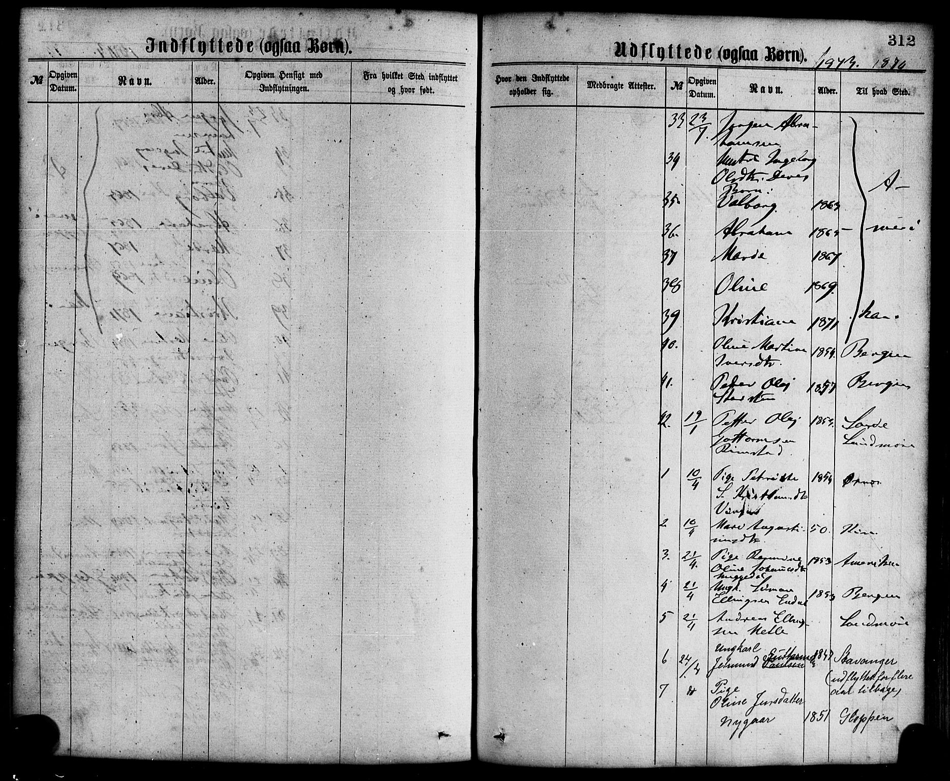 Davik sokneprestembete, AV/SAB-A-79701/H/Haa/Haaa/L0006: Parish register (official) no. A 6, 1867-1881, p. 312