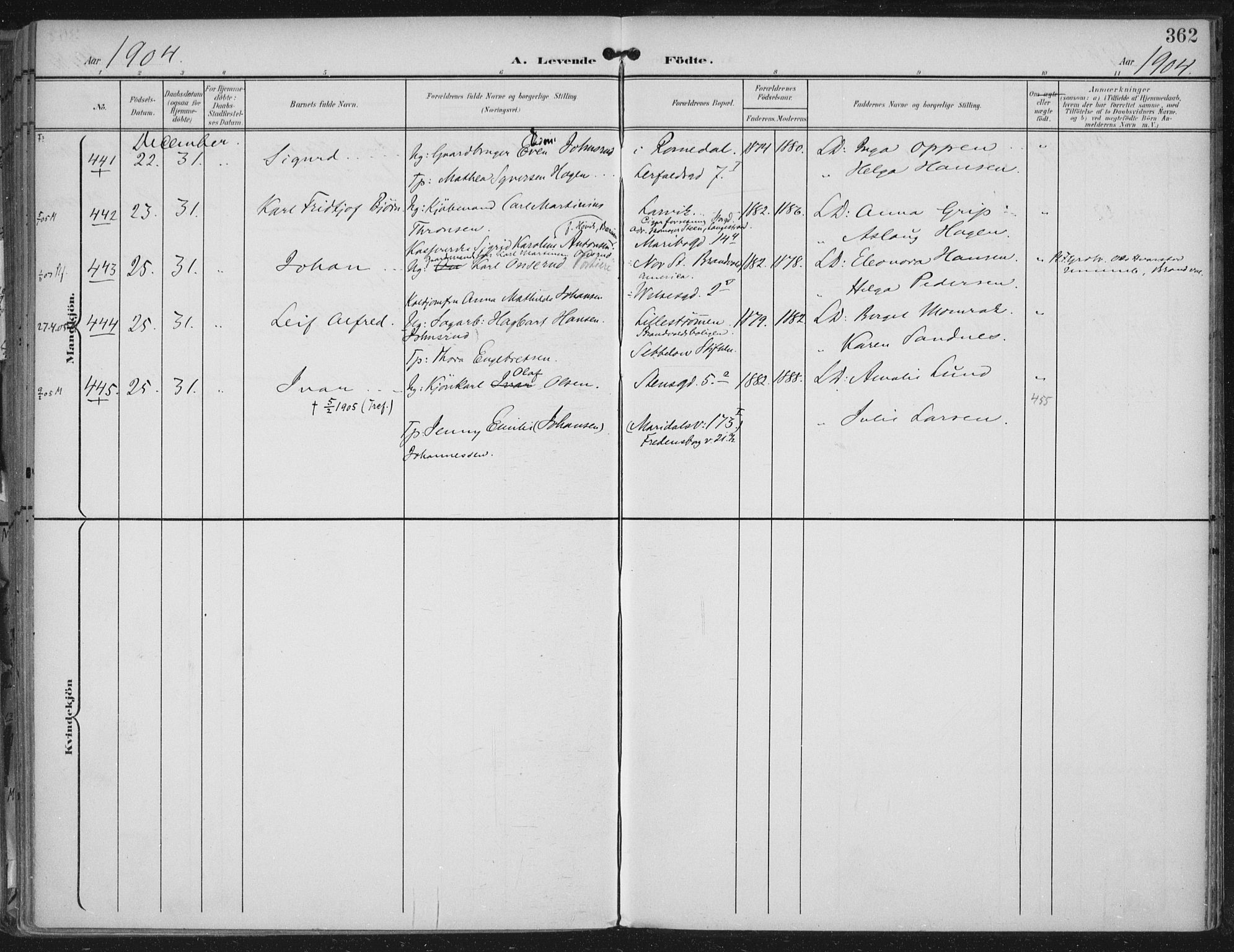 Rikshospitalet prestekontor Kirkebøker, AV/SAO-A-10309b/F/L0012: Parish register (official) no. 12, 1901-1904, p. 362