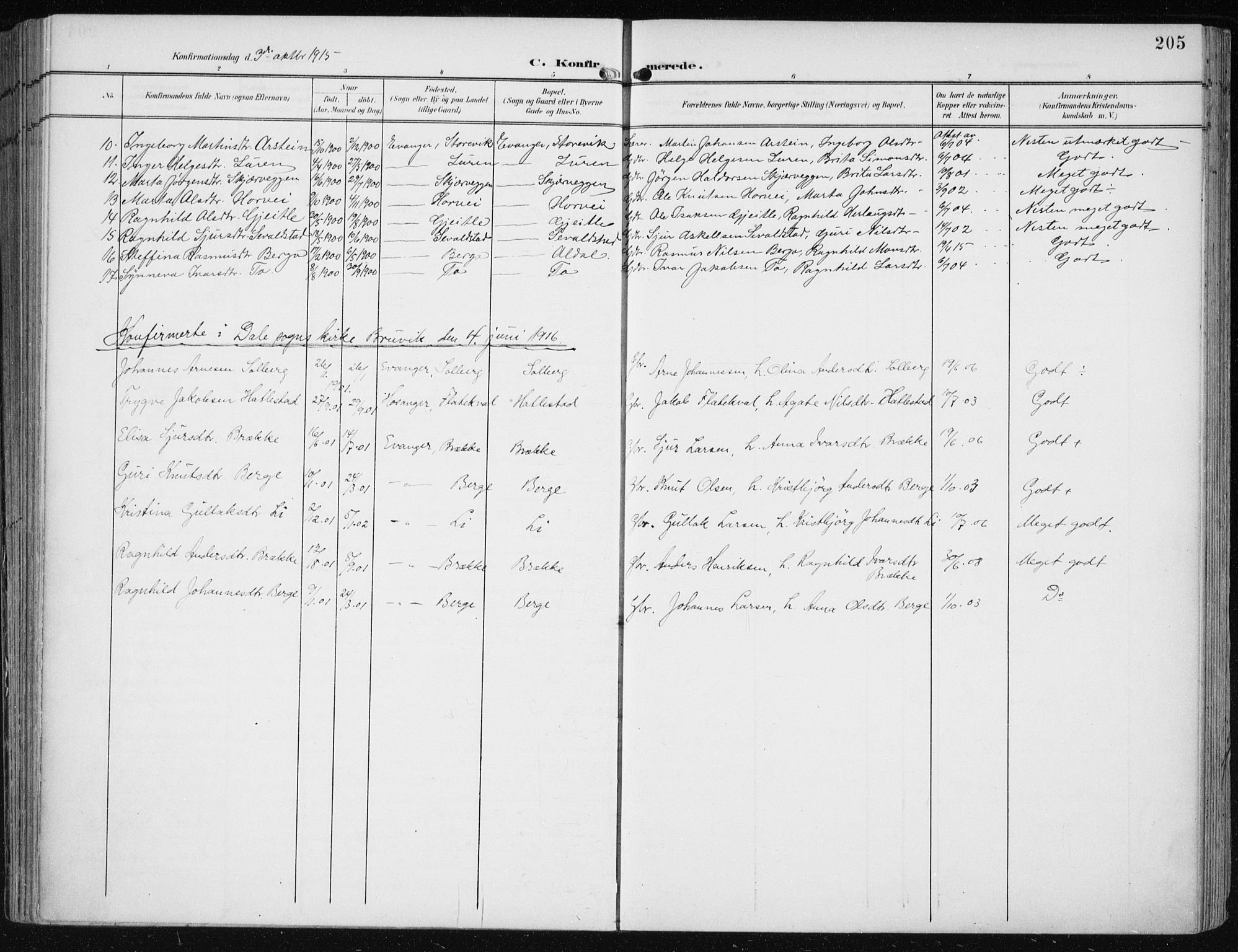 Evanger sokneprestembete, SAB/A-99924: Parish register (official) no. A  3, 1900-1930, p. 205