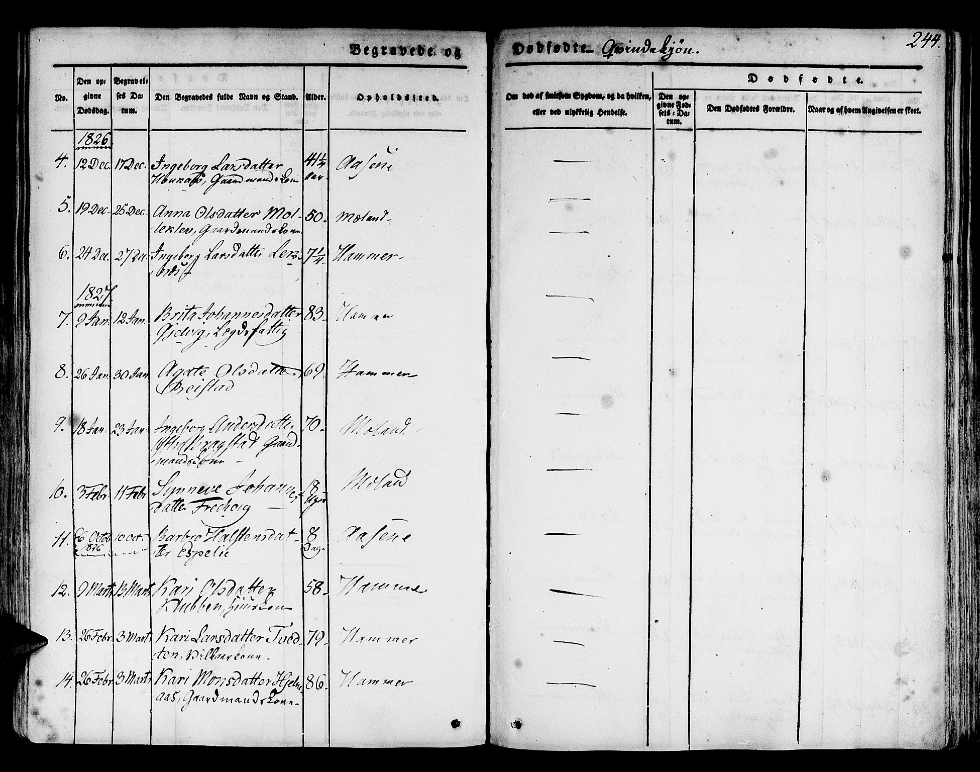 Hamre sokneprestembete, SAB/A-75501/H/Ha/Haa/Haaa/L0011: Parish register (official) no. A 11, 1826-1834, p. 244