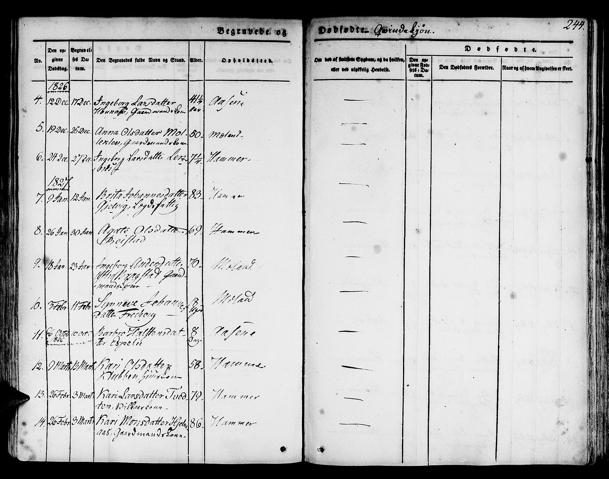 Hamre sokneprestembete, AV/SAB-A-75501/H/Ha/Haa/Haaa/L0011: Parish register (official) no. A 11, 1826-1834, p. 244