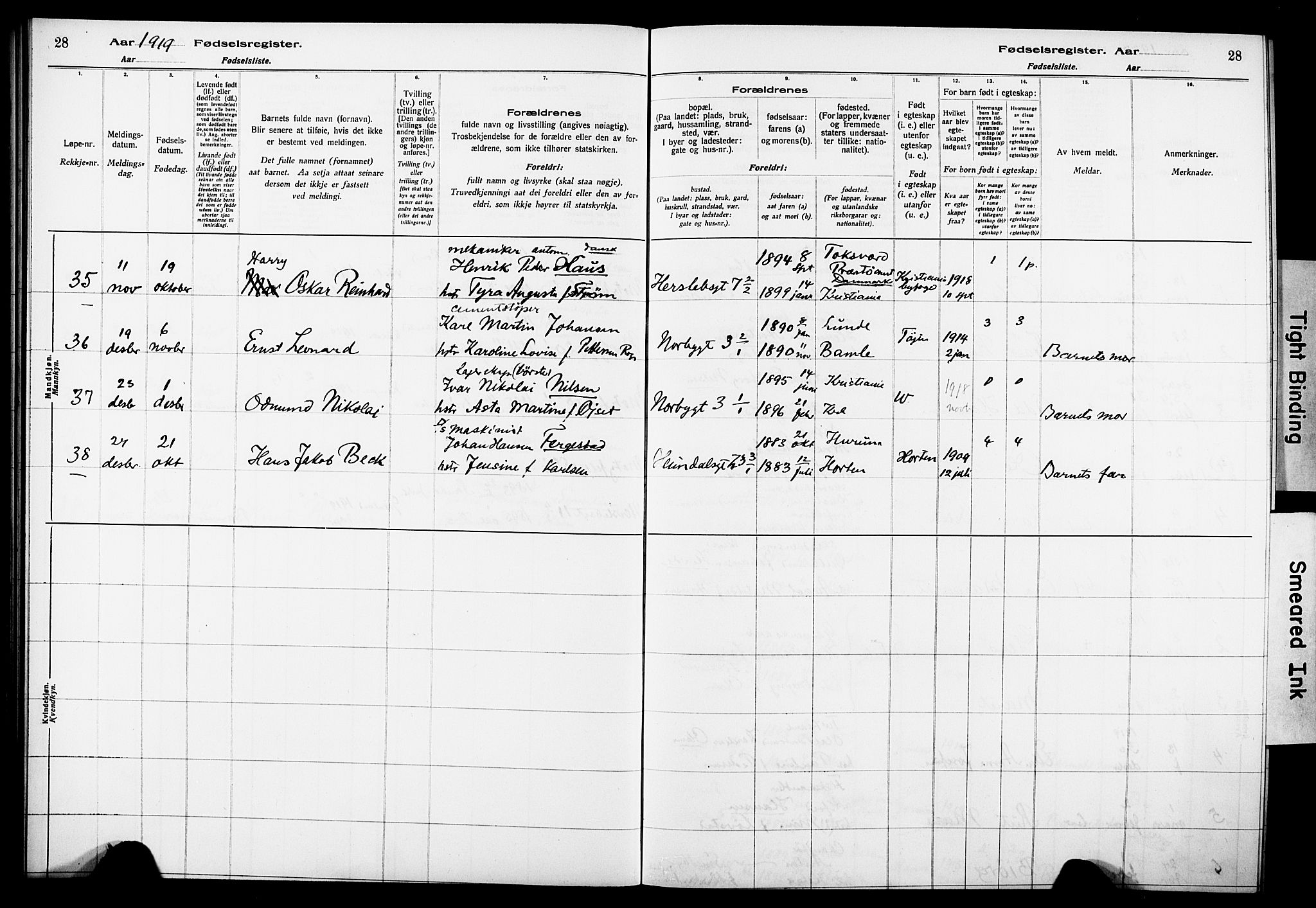 Wexel prestekontor Kirkebøker, AV/SAO-A-10879/J/L0001: Birth register no. 1, 1916-1930, p. 28