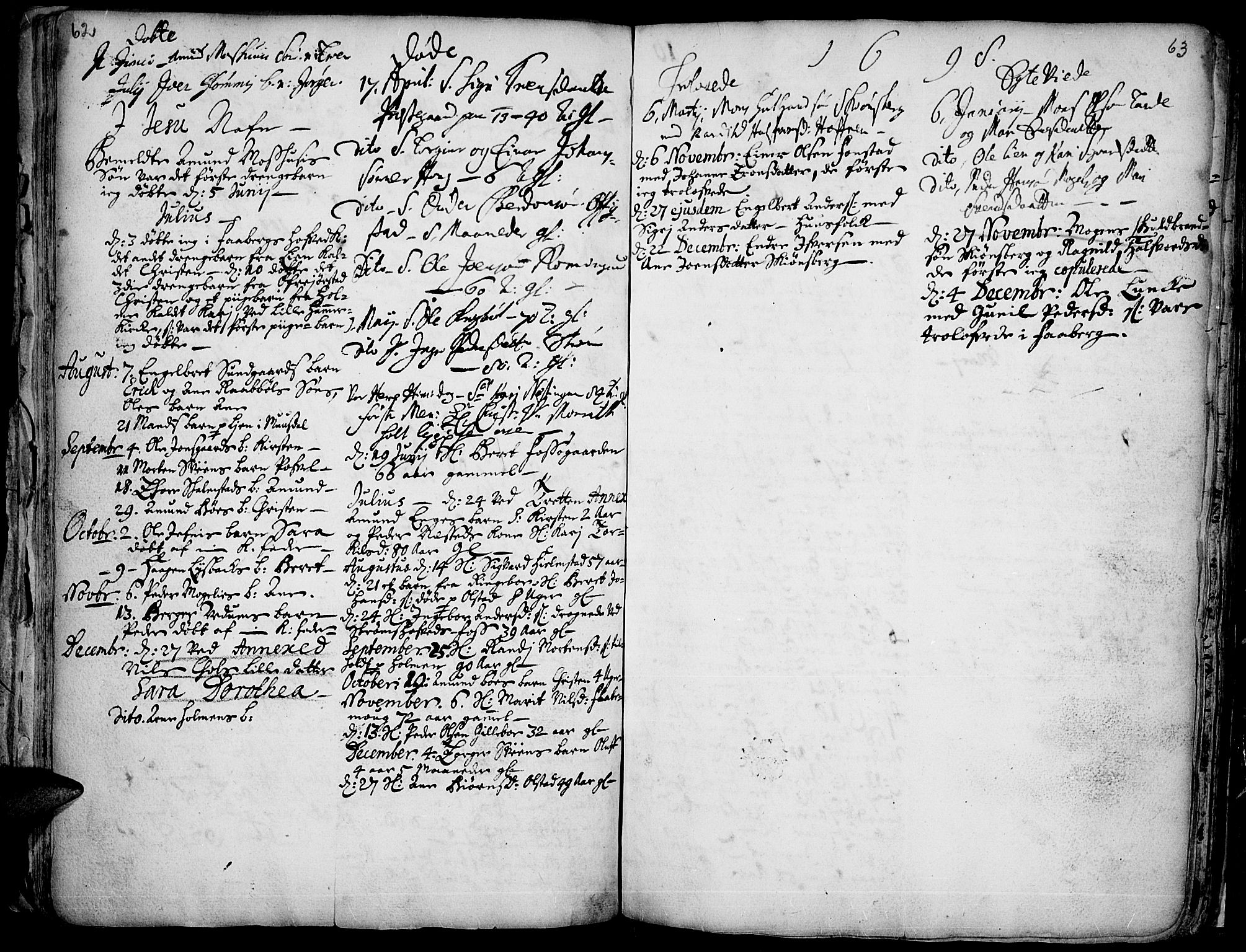 Øyer prestekontor, SAH/PREST-084/H/Ha/Haa/L0001: Parish register (official) no. 1, 1671-1727, p. 62-63