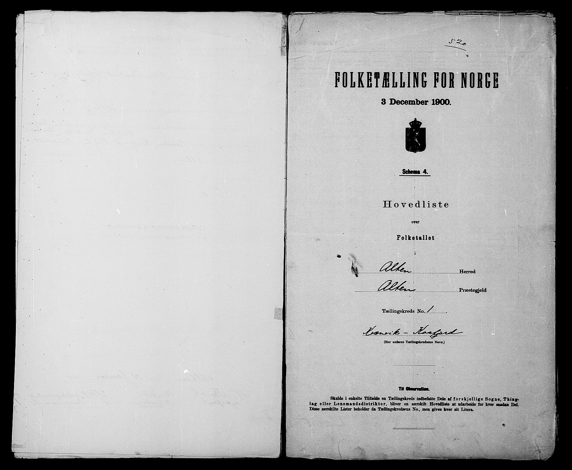 SATØ, 1900 census for Alta, 1900, p. 4