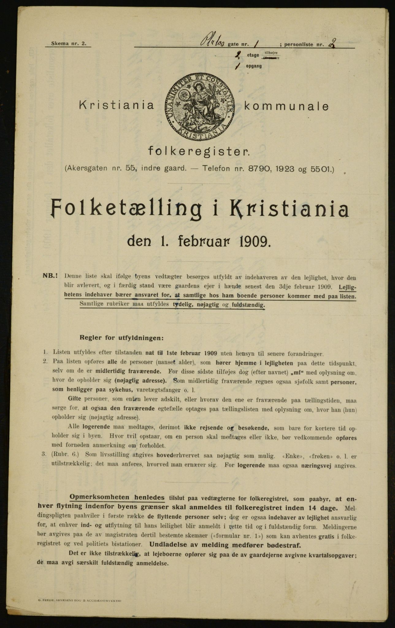 OBA, Municipal Census 1909 for Kristiania, 1909, p. 72652