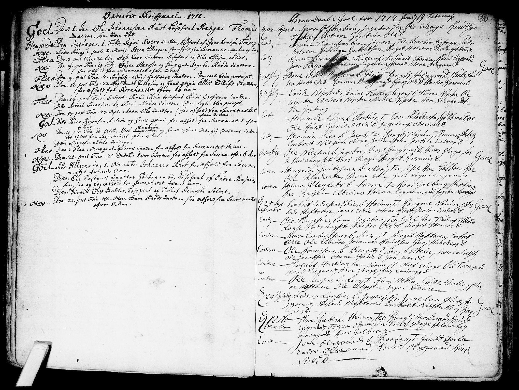 Nes kirkebøker, AV/SAKO-A-236/F/Fa/L0002: Parish register (official) no. 2, 1707-1759, p. 23