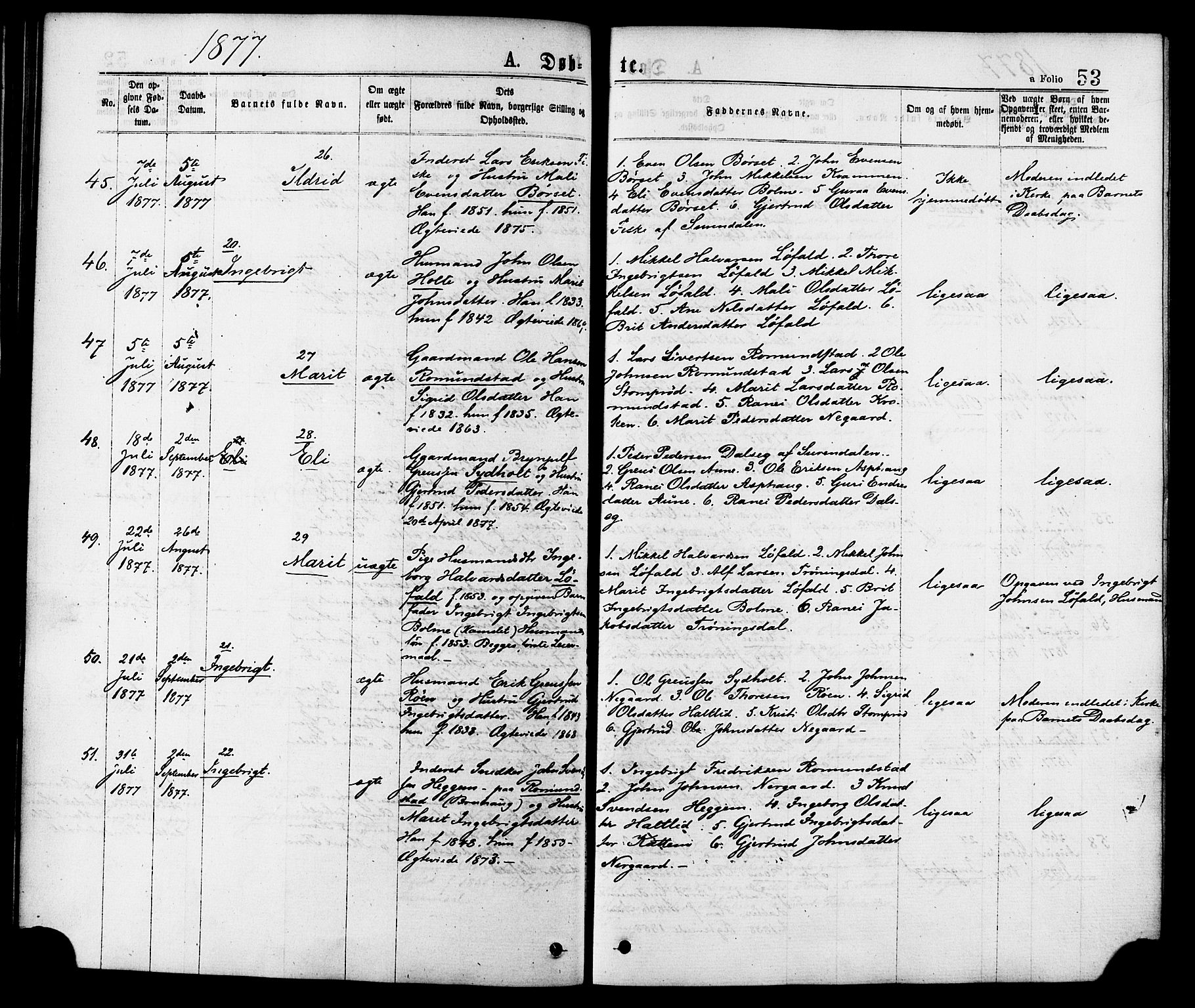 Ministerialprotokoller, klokkerbøker og fødselsregistre - Møre og Romsdal, AV/SAT-A-1454/598/L1068: Parish register (official) no. 598A02, 1872-1881, p. 53