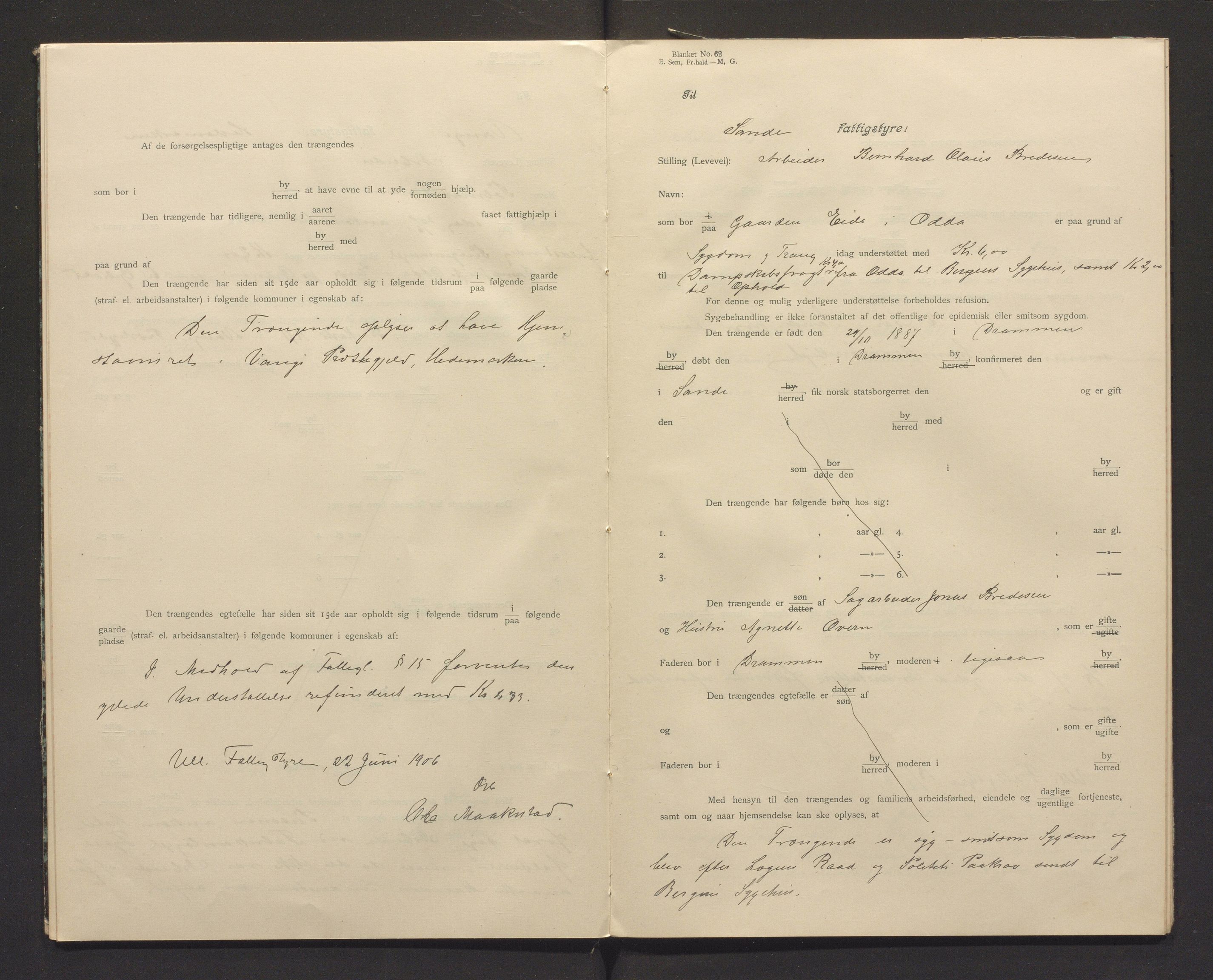 Ullensvang herad. Fattigkommisjonen, IKAH/1231b-311/I/Ia/L0001: Protokoll over heimstavnsforklaringar, 1903-1913