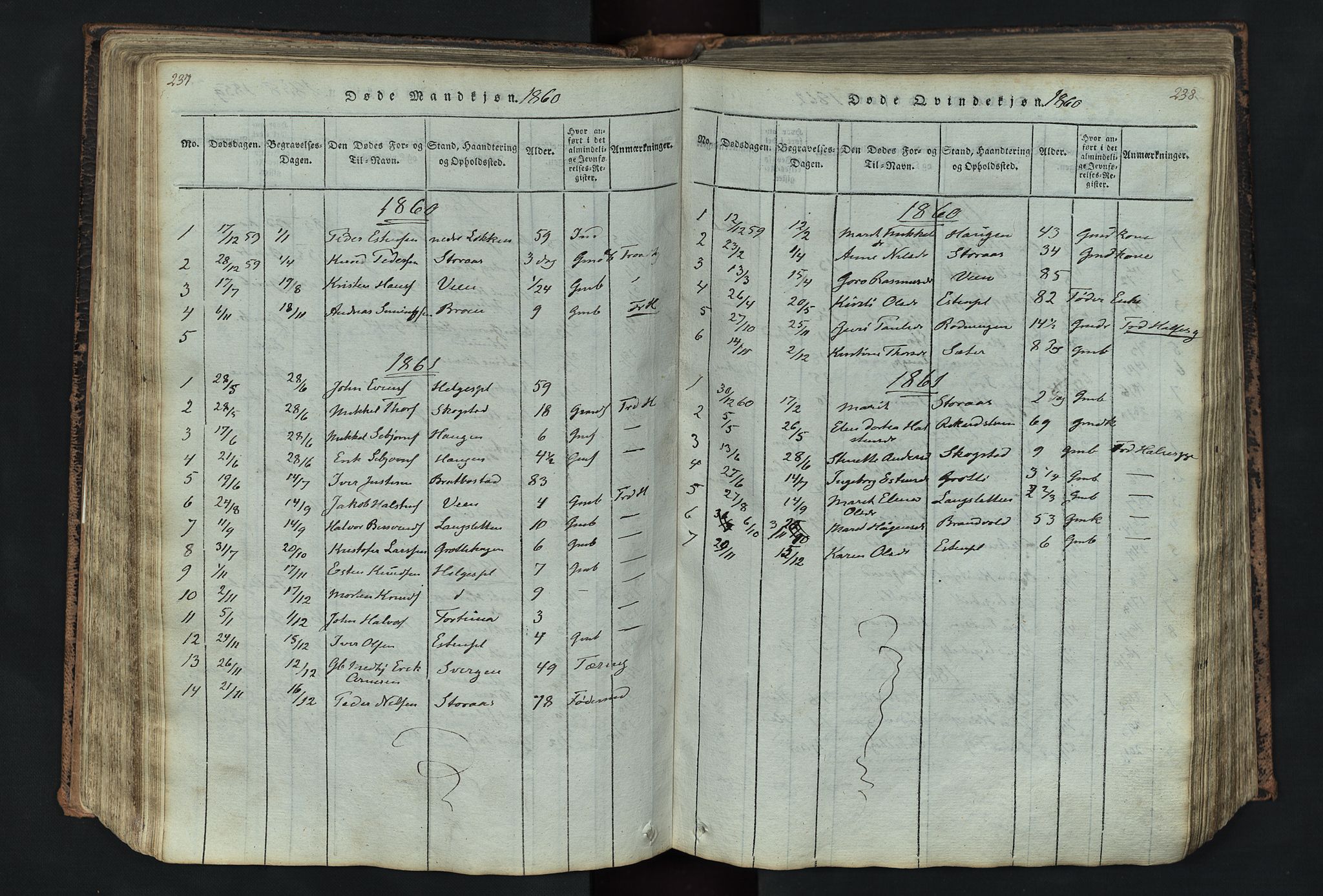 Kvikne prestekontor, SAH/PREST-064/H/Ha/Hab/L0001: Parish register (copy) no. 1, 1815-1895, p. 237-238