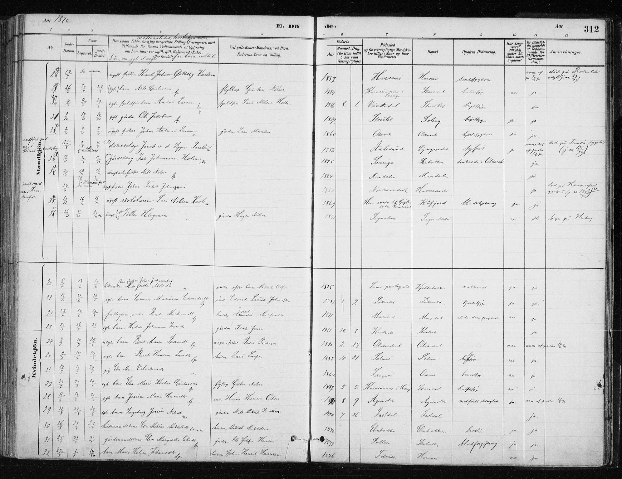 Lyngen sokneprestembete, SATØ/S-1289/H/He/Hea/L0007kirke: Parish register (official) no. 7, 1879-1890, p. 312