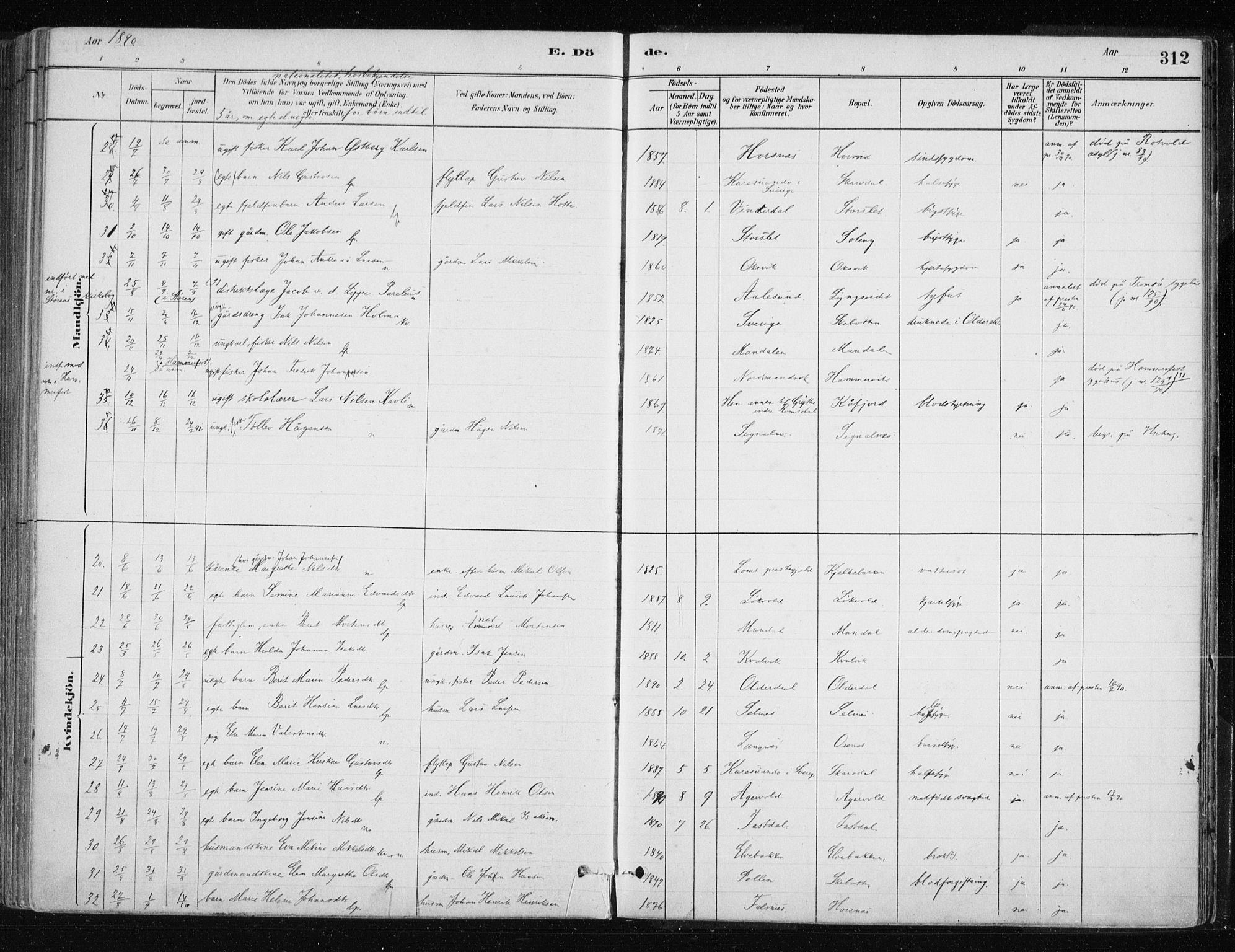 Lyngen sokneprestembete, AV/SATØ-S-1289/H/He/Hea/L0007kirke: Parish register (official) no. 7, 1879-1890, p. 312