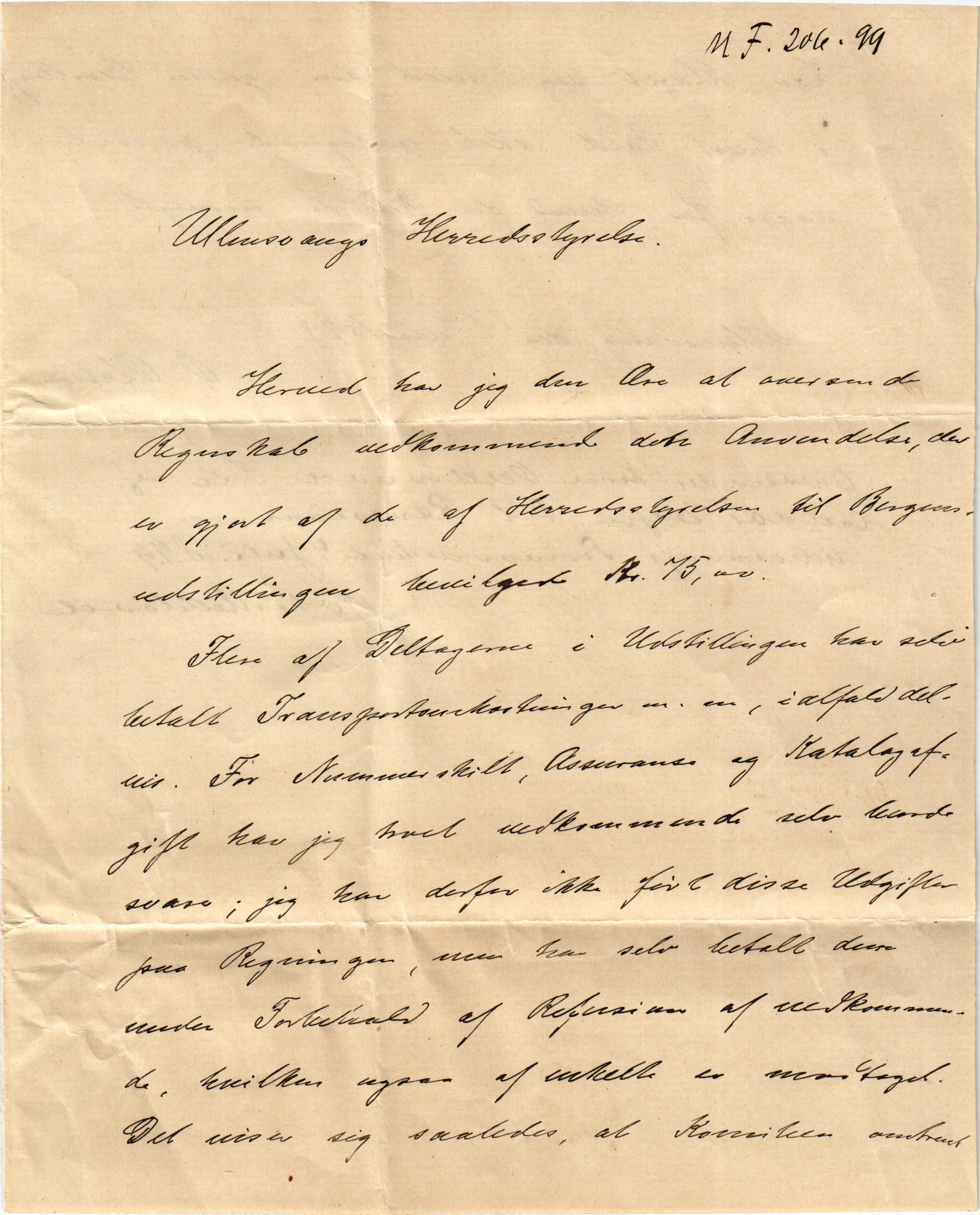 Ullensvang herad. Formannskapet , IKAH/1231b-021/E/Ea/L0009/0002: Emneordna, sideordna korrespondanse  / Rekneskap for utgifter til Bergenutstillingen , 1898-1899, p. 3