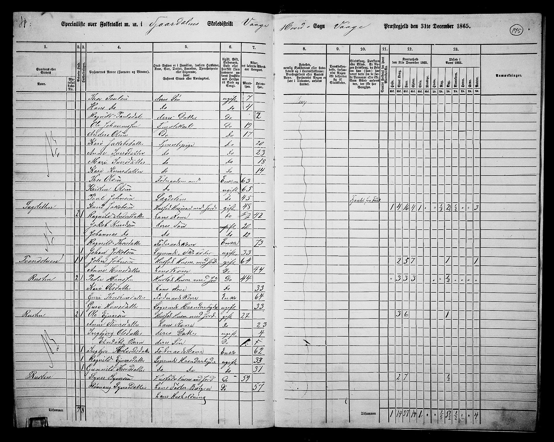 RA, 1865 census for Vågå, 1865, p. 160