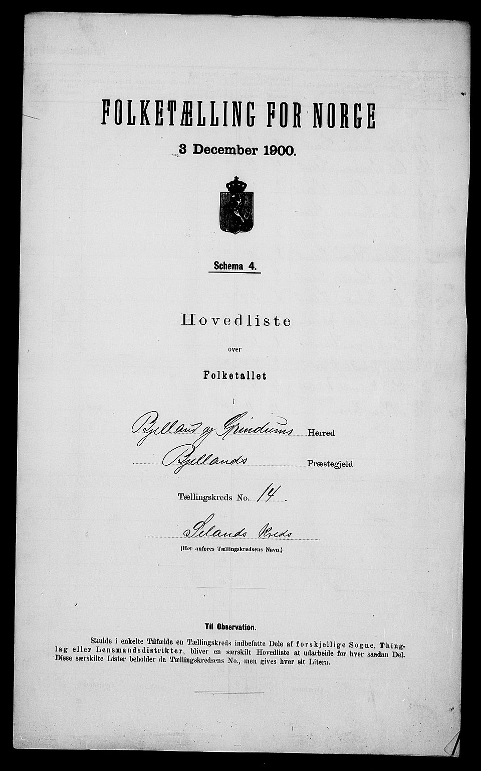 SAK, 1900 census for Bjelland og Grindheim, 1900, p. 36