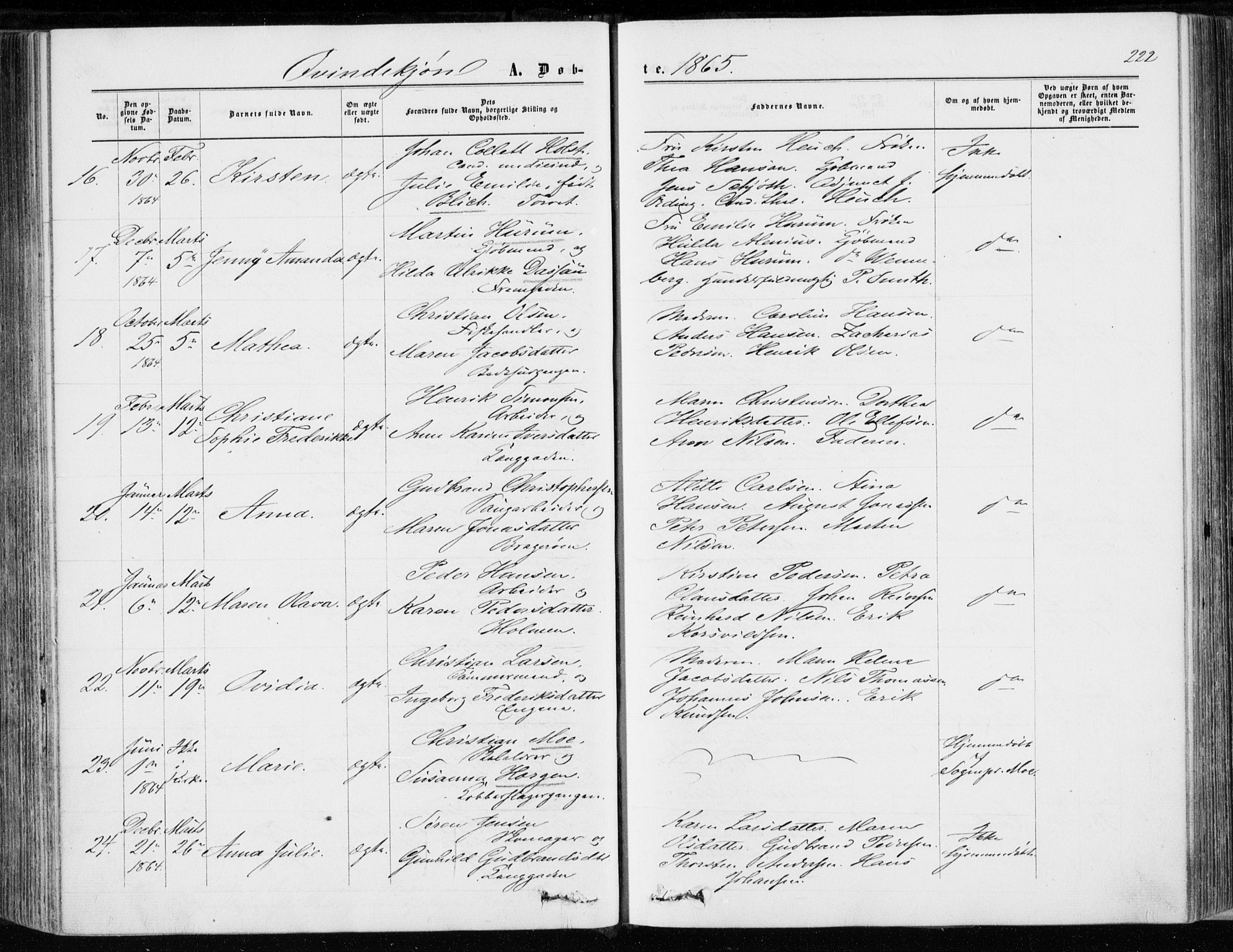 Bragernes kirkebøker, AV/SAKO-A-6/F/Fb/L0003: Parish register (official) no. II 3, 1860-1868, p. 222