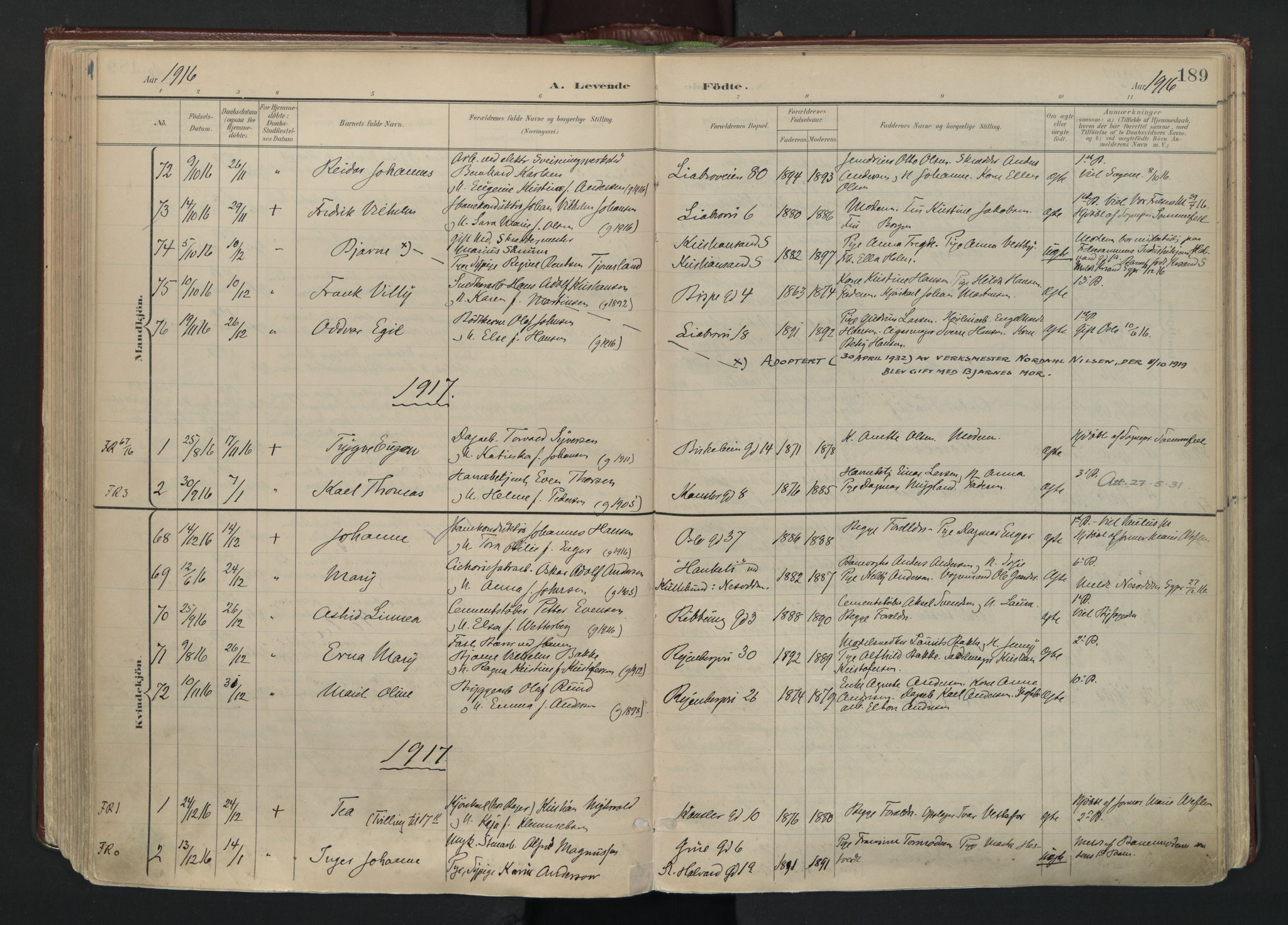 Gamlebyen prestekontor Kirkebøker, AV/SAO-A-10884/F/Fa/L0010: Parish register (official) no. 10, 1895-1935, p. 189