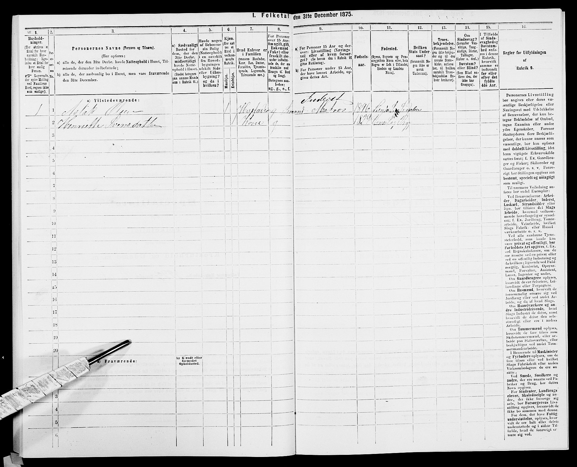 SAK, 1875 census for 1041L Vanse/Vanse og Farsund, 1875, p. 1762