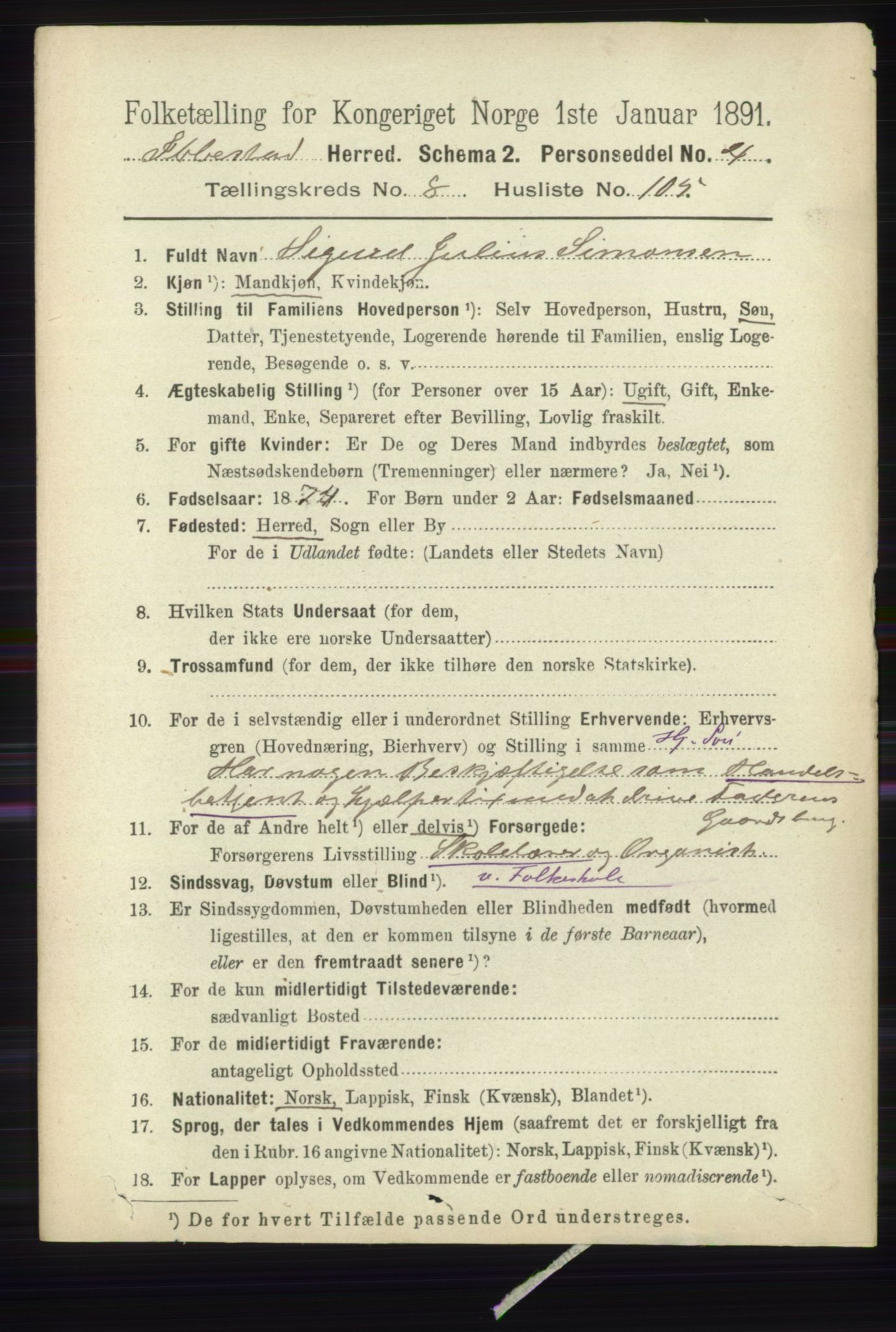 RA, 1891 census for 1917 Ibestad, 1891, p. 5846