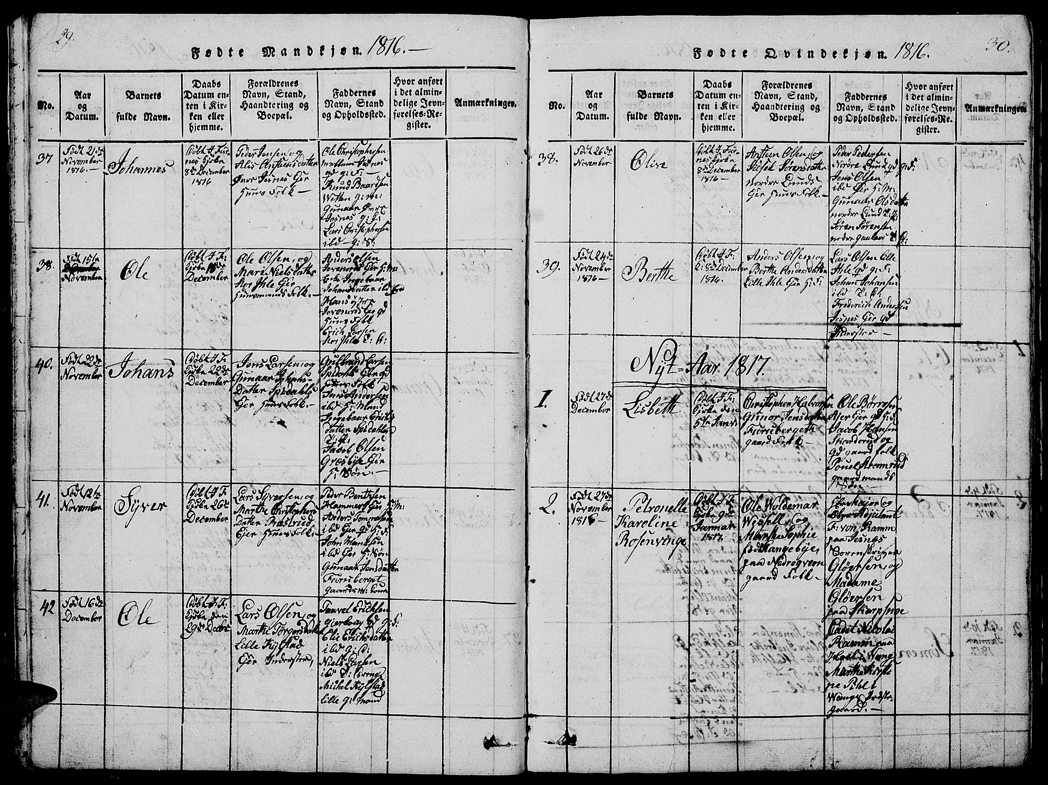 Vang prestekontor, Hedmark, SAH/PREST-008/H/Ha/Hab/L0005: Parish register (copy) no. 5, 1815-1836, p. 29-30