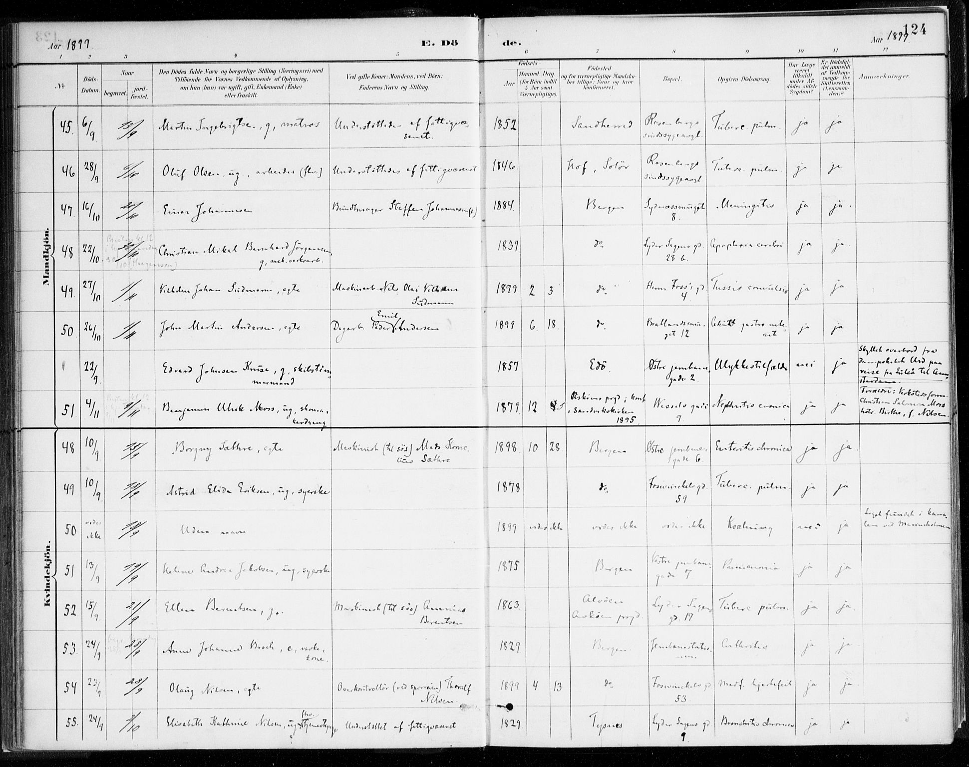 Johanneskirken sokneprestembete, SAB/A-76001/H/Haa/L0019: Parish register (official) no. E 1, 1885-1915, p. 124