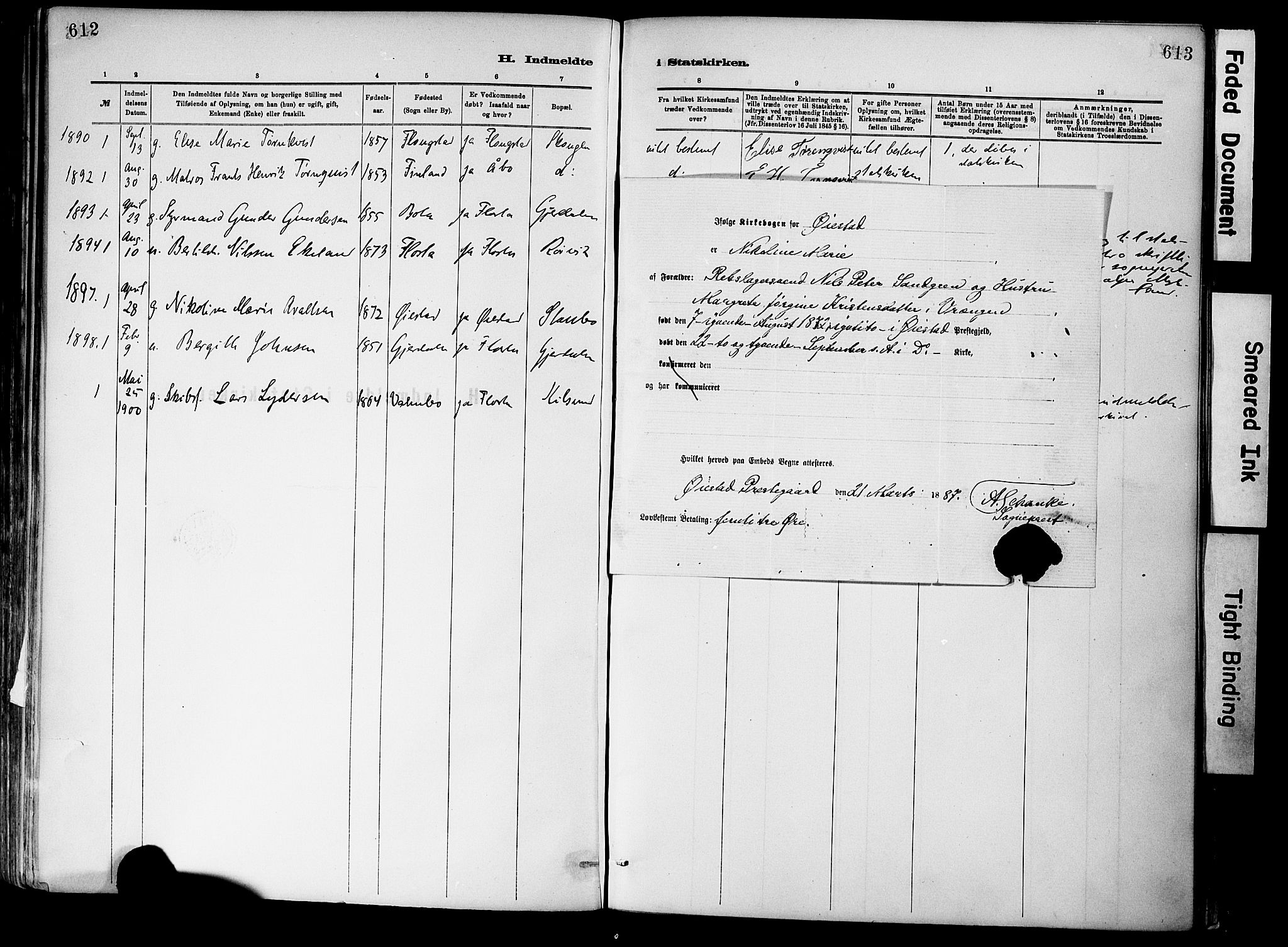 Dypvåg sokneprestkontor, SAK/1111-0007/F/Fa/Fab/L0001: Parish register (official) no. A 1, 1885-1912, p. 612-613