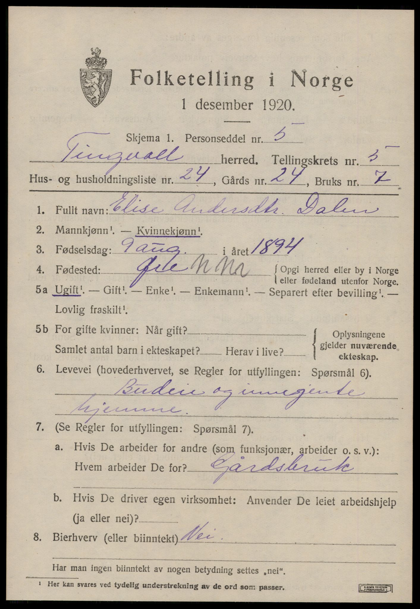 SAT, 1920 census for Tingvoll, 1920, p. 2230