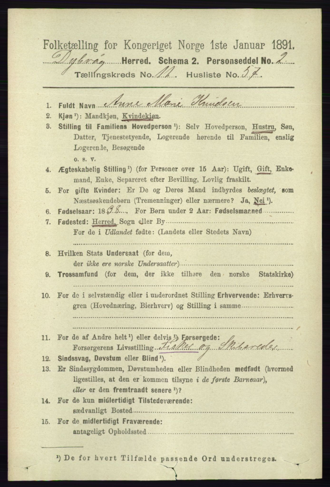 RA, 1891 census for 0915 Dypvåg, 1891, p. 4656