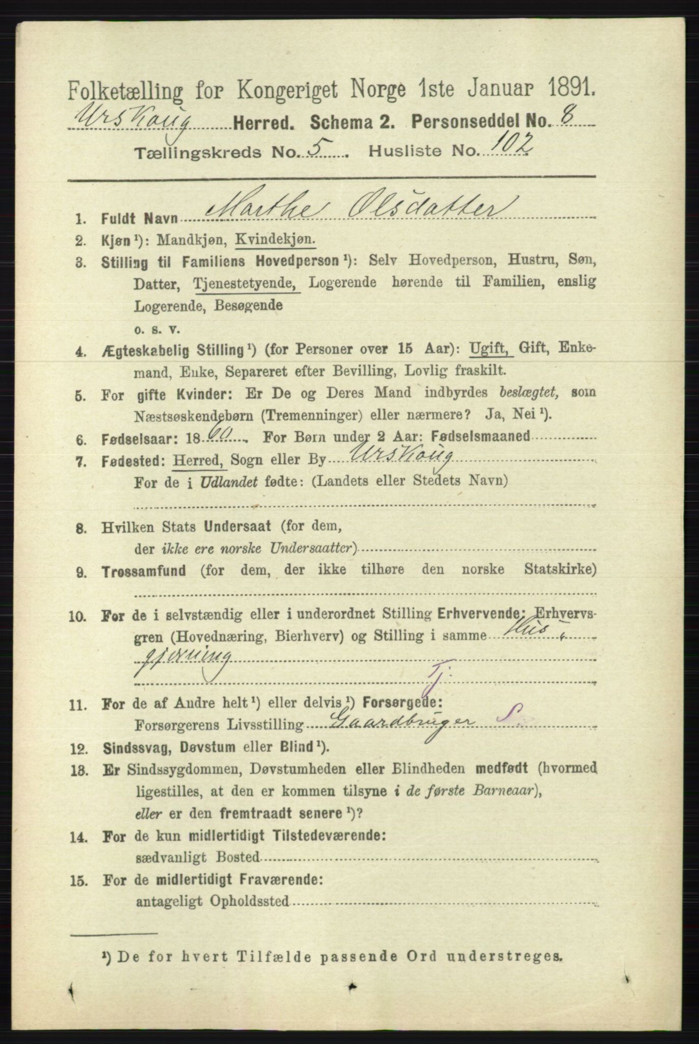 RA, 1891 census for 0224 Aurskog, 1891, p. 2657