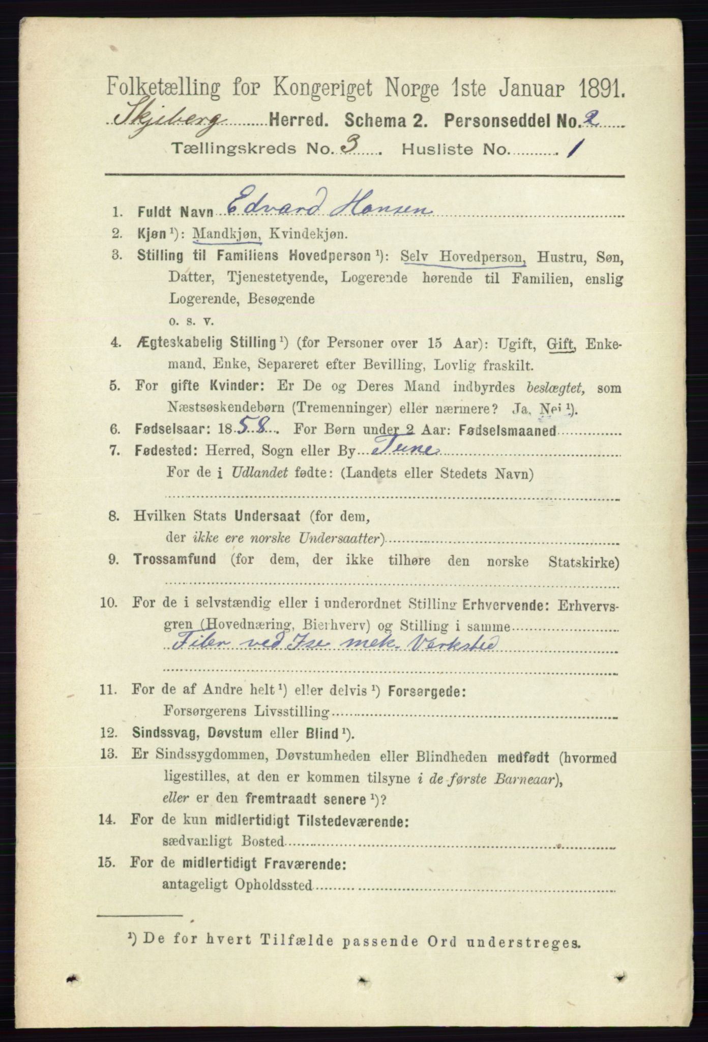 RA, 1891 census for 0115 Skjeberg, 1891, p. 1489