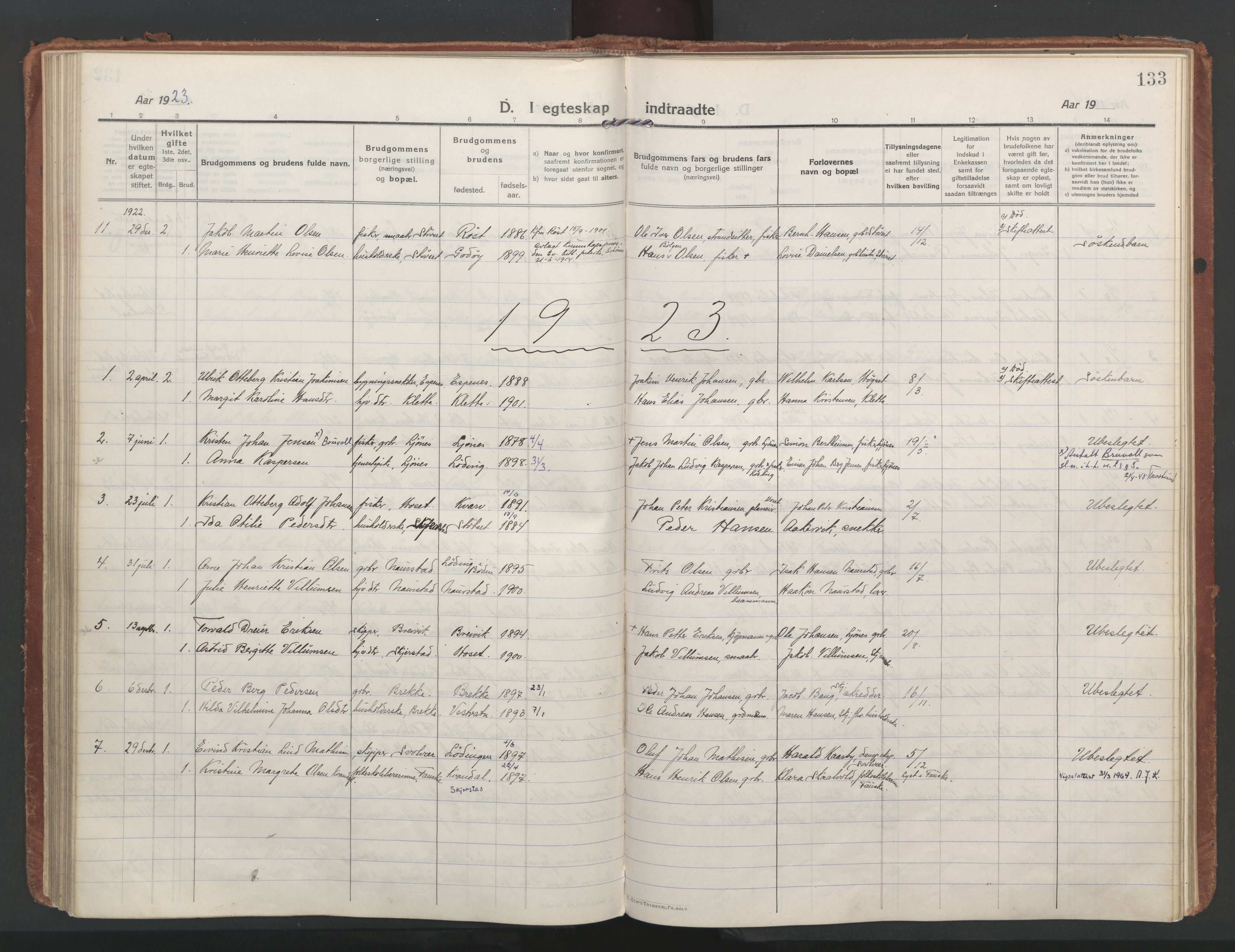 Ministerialprotokoller, klokkerbøker og fødselsregistre - Nordland, AV/SAT-A-1459/852/L0748: Parish register (official) no. 852A18, 1913-1932, p. 133