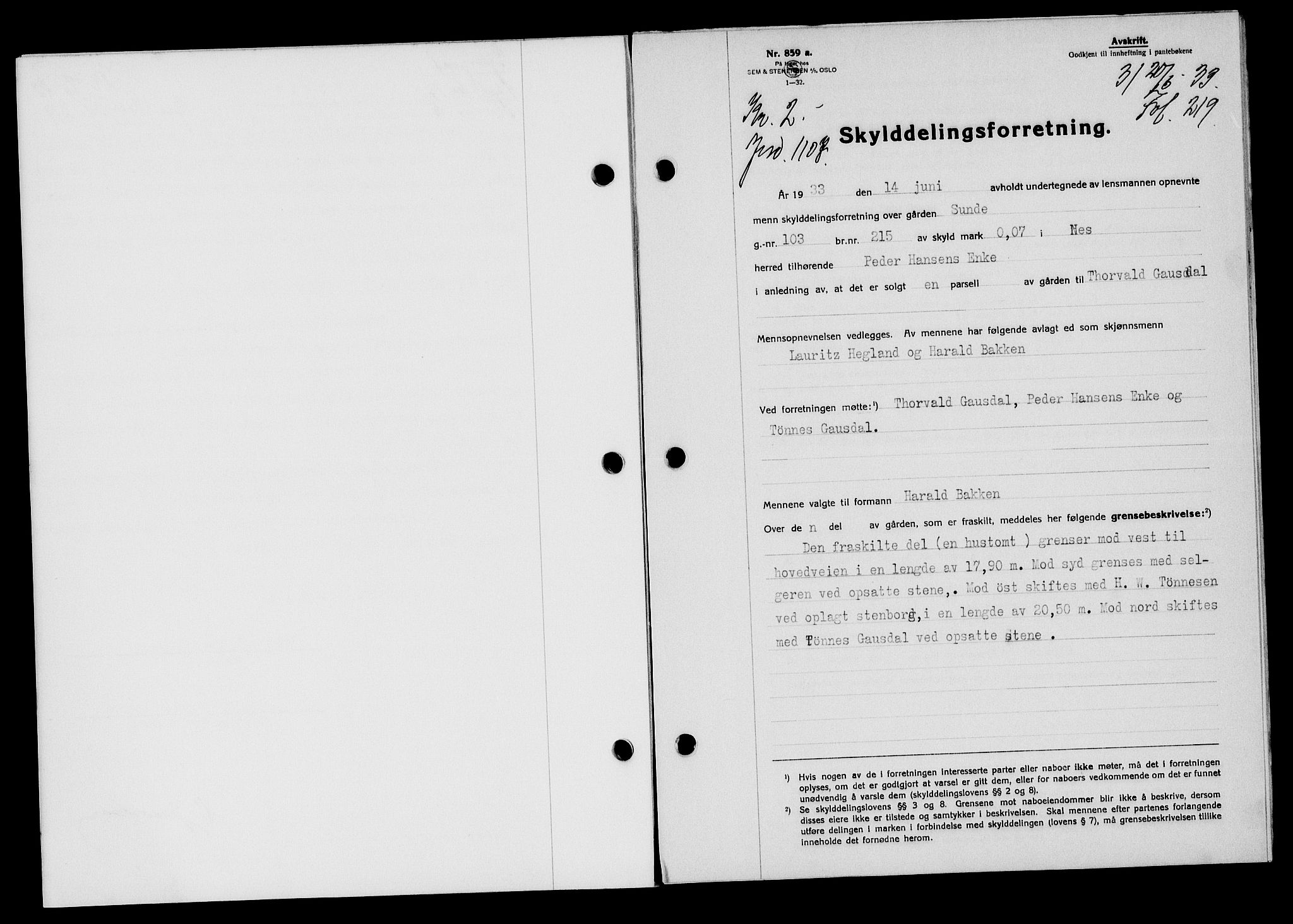 Flekkefjord sorenskriveri, AV/SAK-1221-0001/G/Gb/Gba/L0049: Mortgage book no. 46, 1933-1934, Deed date: 20.06.1933