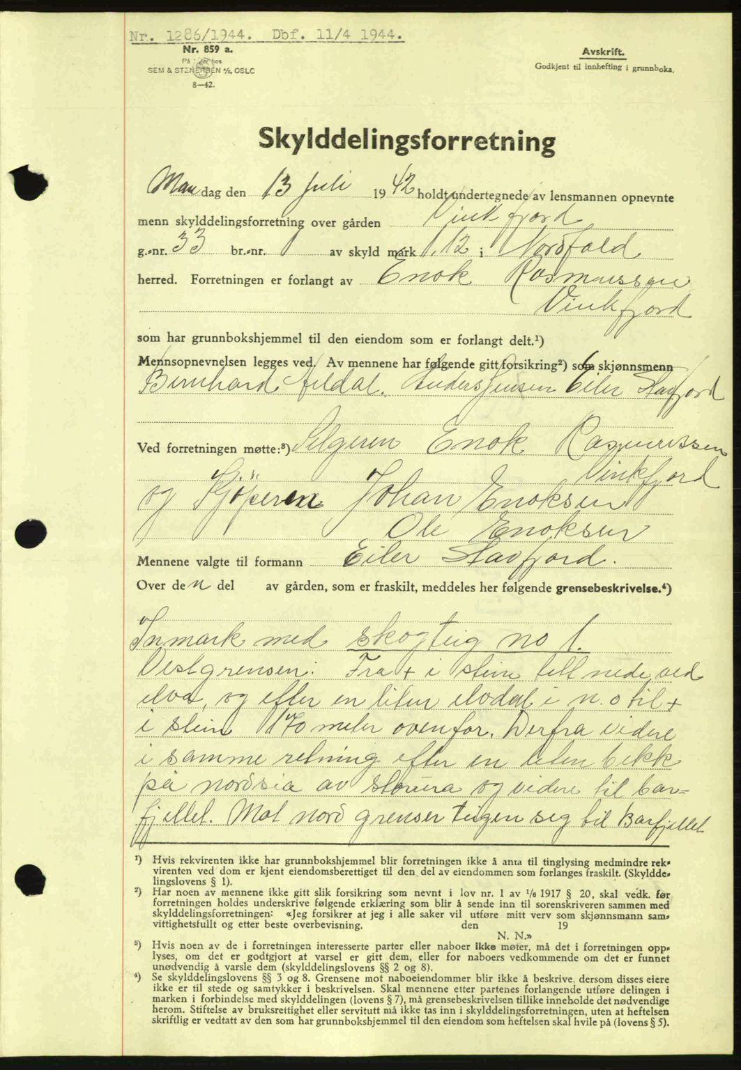 Salten sorenskriveri, AV/SAT-A-4578/1/2/2C: Mortgage book no. A14-15, 1943-1945, Diary no: : 1286/1944