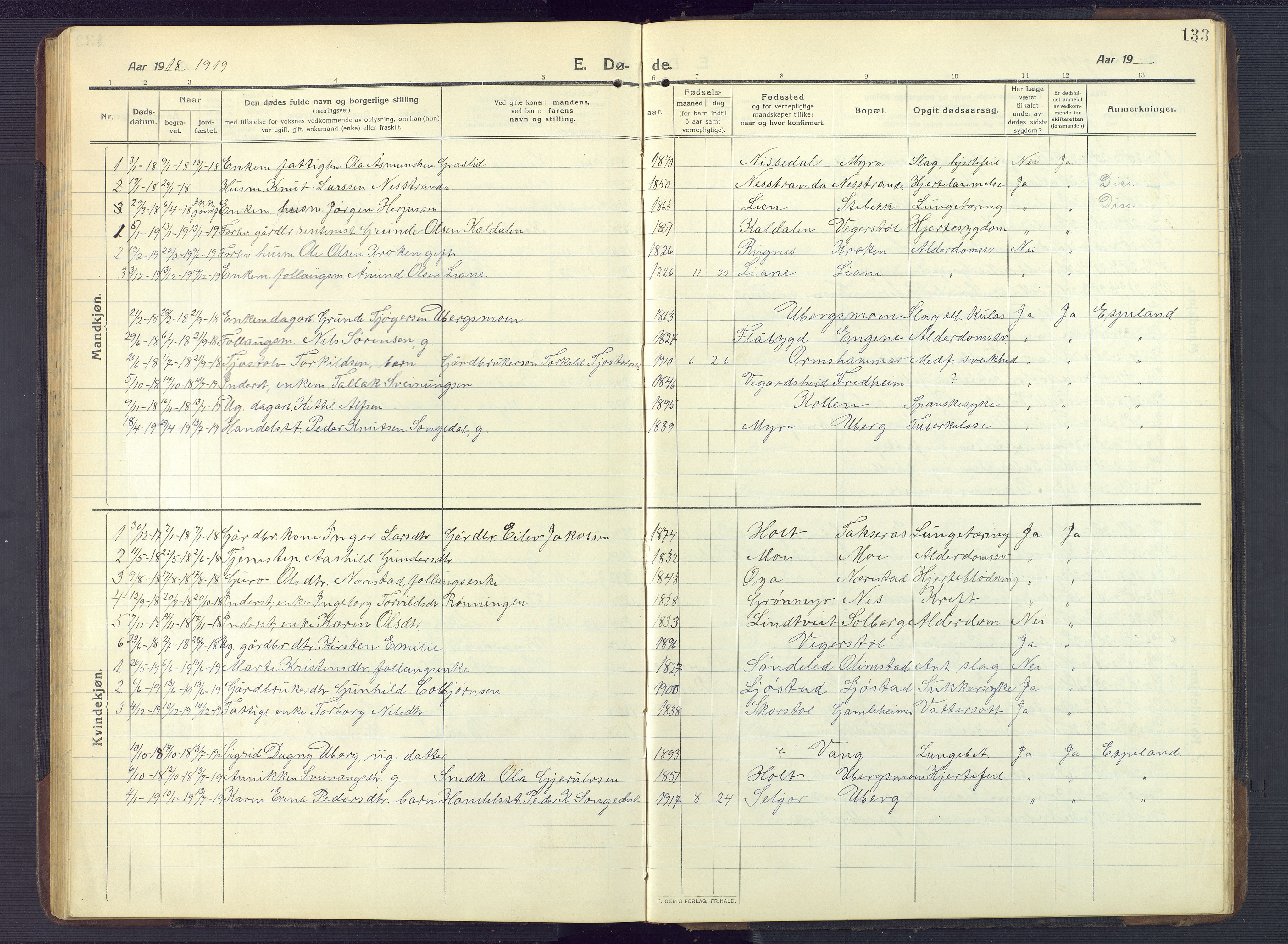 Gjerstad sokneprestkontor, AV/SAK-1111-0014/F/Fb/Fbb/L0005: Parish register (copy) no. B 5, 1911-1949, p. 133