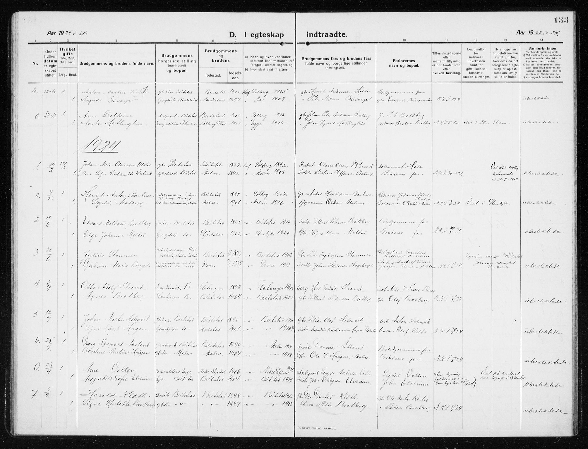 Ministerialprotokoller, klokkerbøker og fødselsregistre - Nord-Trøndelag, SAT/A-1458/741/L0402: Parish register (copy) no. 741C03, 1911-1926, p. 133