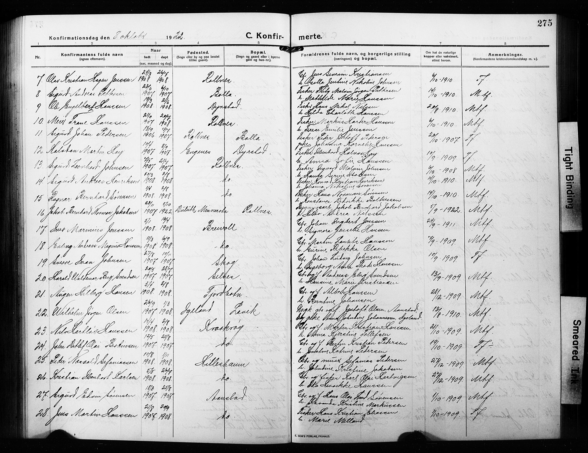 Ibestad sokneprestembete, AV/SATØ-S-0077/H/Ha/Hab/L0010klokker: Parish register (copy) no. 10, 1915-1929, p. 275