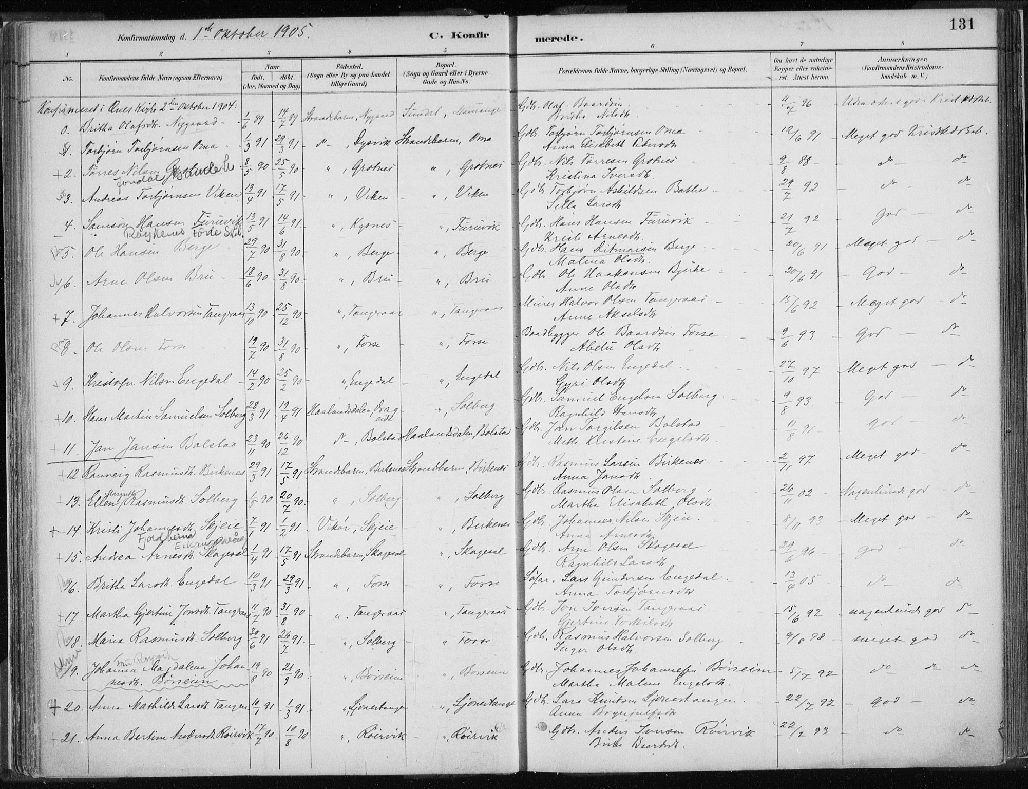 Strandebarm sokneprestembete, AV/SAB-A-78401/H/Haa: Parish register (official) no. B  1, 1886-1908, p. 131