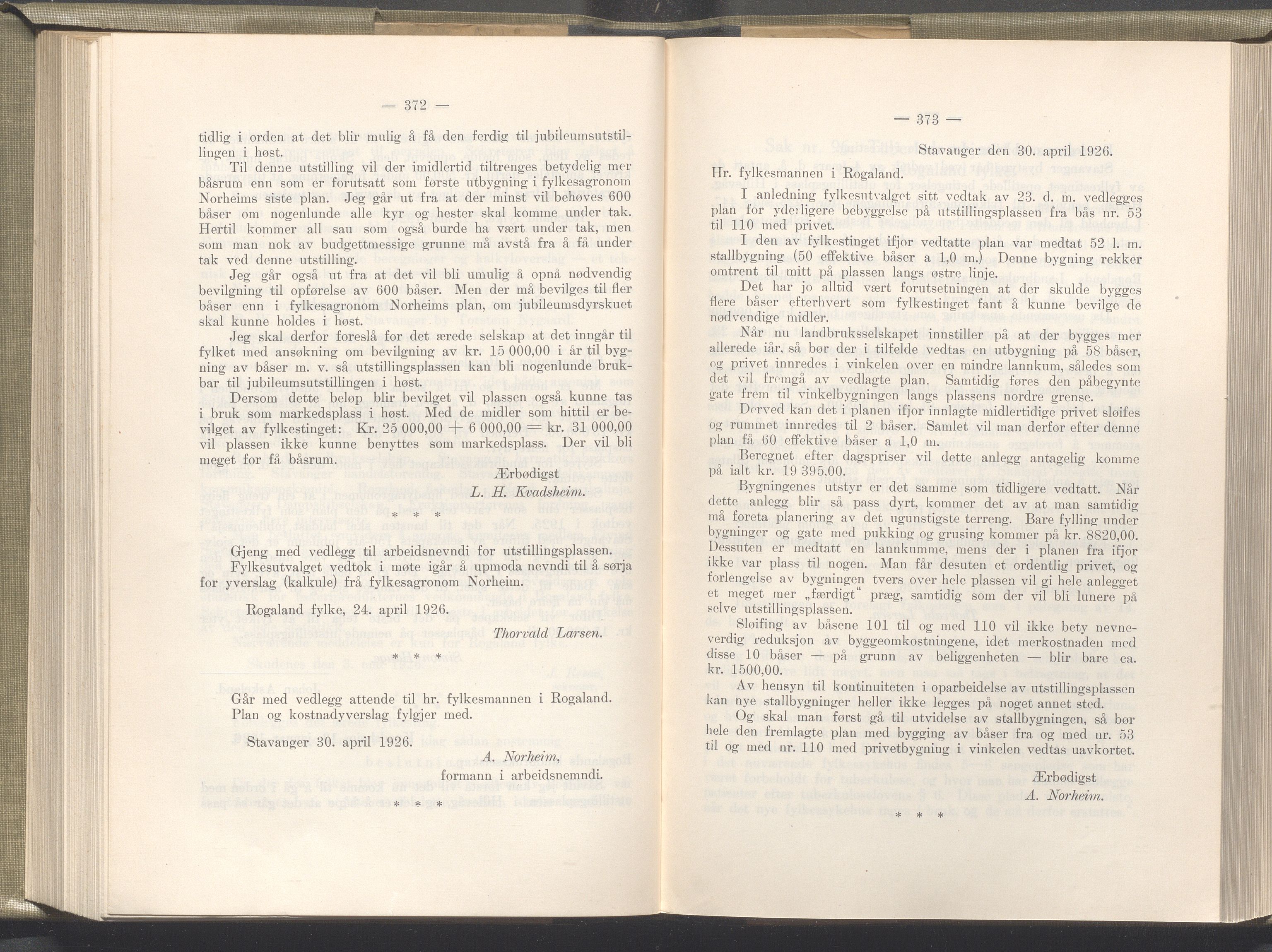 Rogaland fylkeskommune - Fylkesrådmannen , IKAR/A-900/A/Aa/Aaa/L0045: Møtebok , 1926, p. 372-373