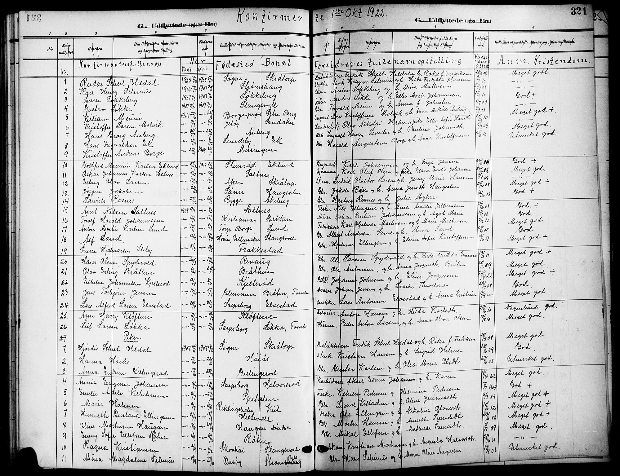 Råde prestekontor kirkebøker, AV/SAO-A-2009/G/Ga/L0001: Parish register (copy) no. 1, 1903-1925, p. 321