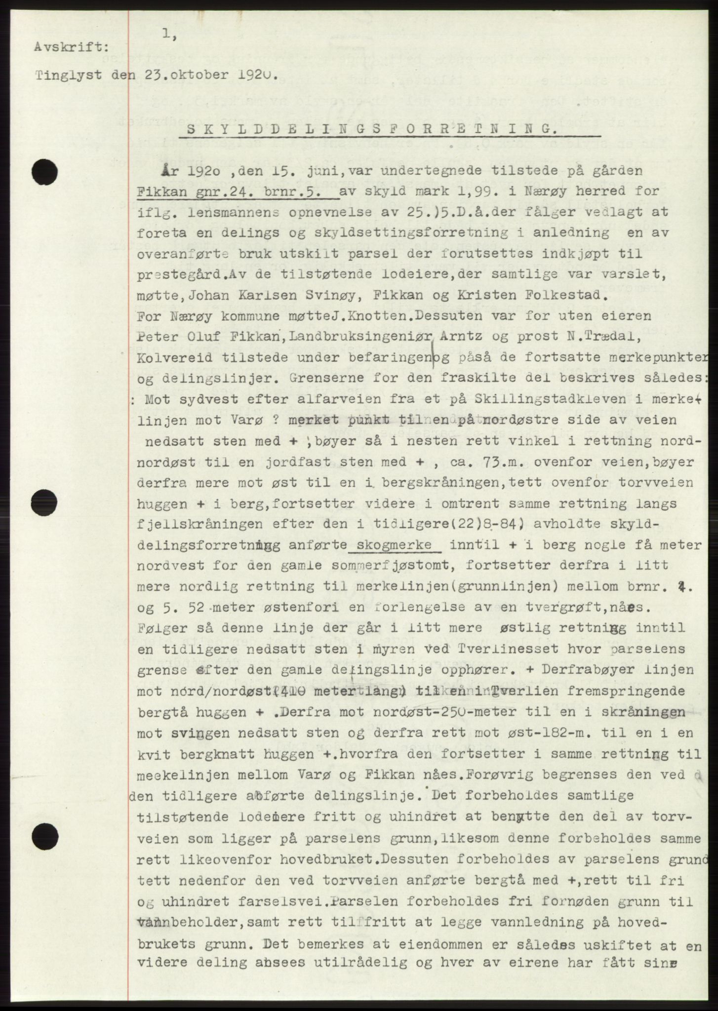 Namdal sorenskriveri, SAT/A-4133/1/2/2C: Mortgage book no. -, 1916-1921, Deed date: 23.10.1920