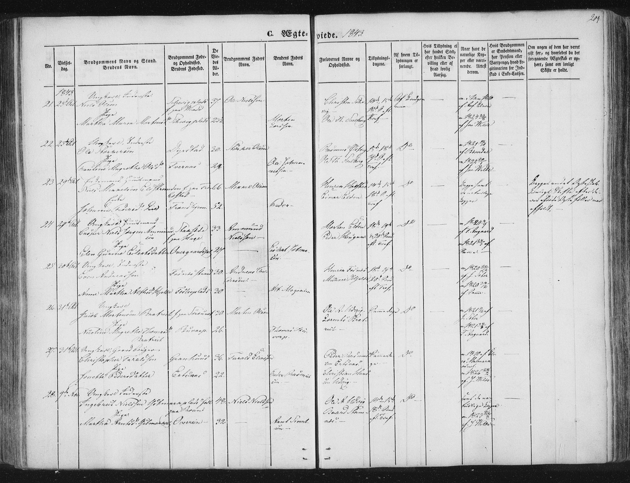 Ministerialprotokoller, klokkerbøker og fødselsregistre - Nord-Trøndelag, AV/SAT-A-1458/741/L0392: Parish register (official) no. 741A06, 1836-1848, p. 209